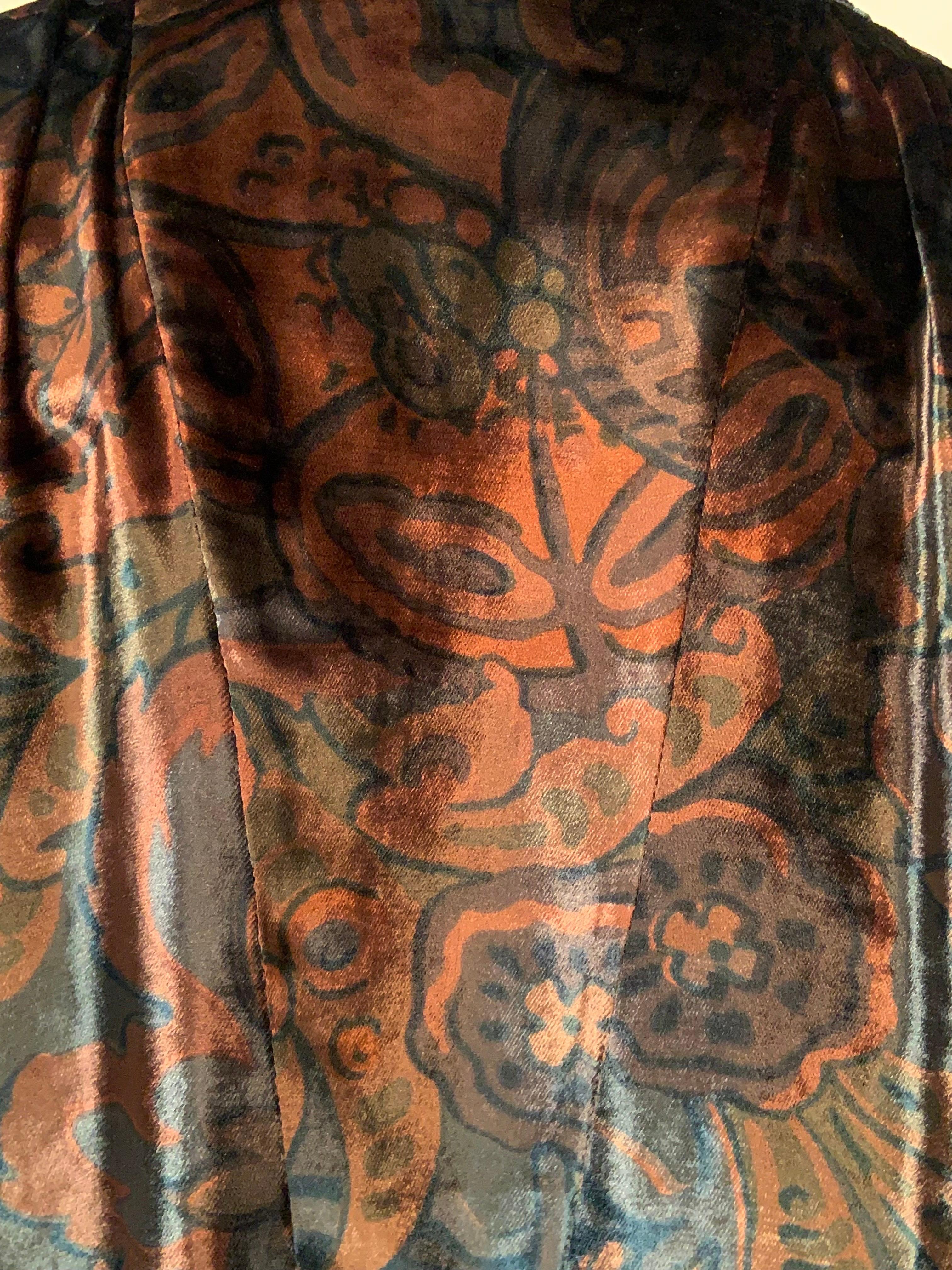 Fendi Copper and Charcoal Printed Panne Velvet Blouse For Sale 3