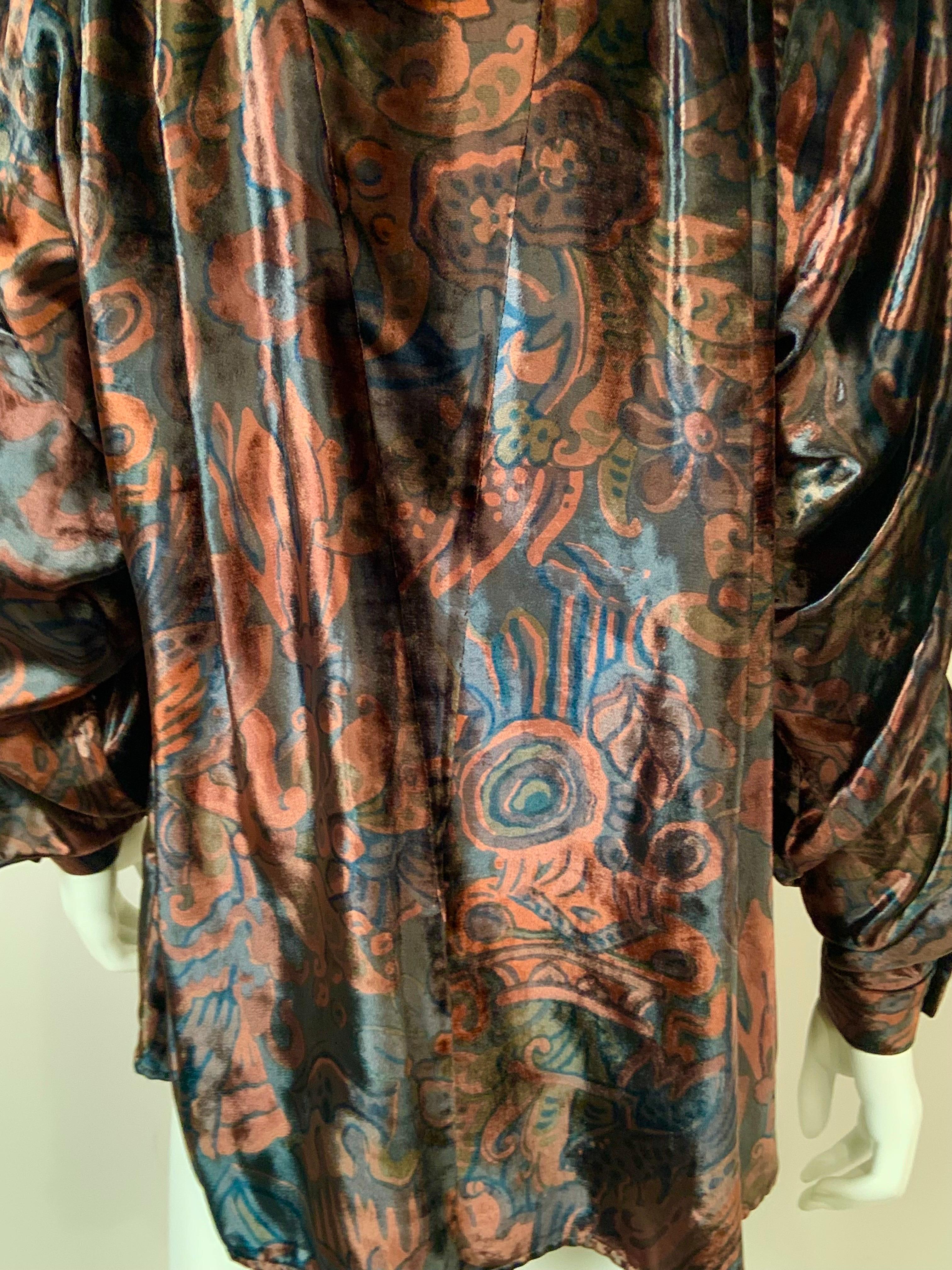 Fendi Copper and Charcoal Printed Panne Velvet Blouse For Sale 5