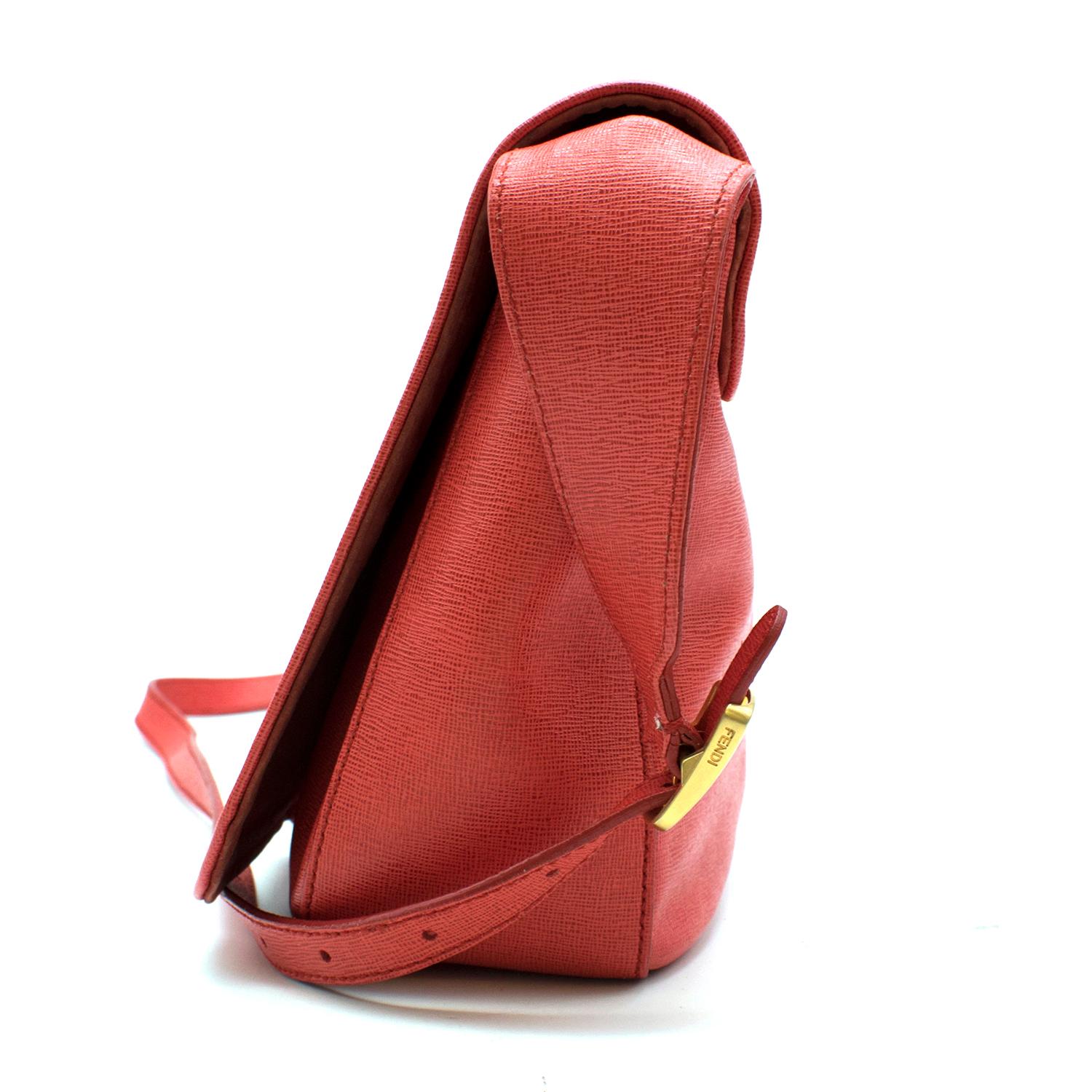 Red Fendi Coral Coated Canvas Crossbody Bag 