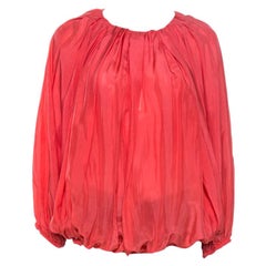 Fendi Coral Gathered Silk Elasticised Hem Detail Top M