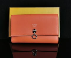 Fendi coral leather clutch purse, bi fold wallet, boxed