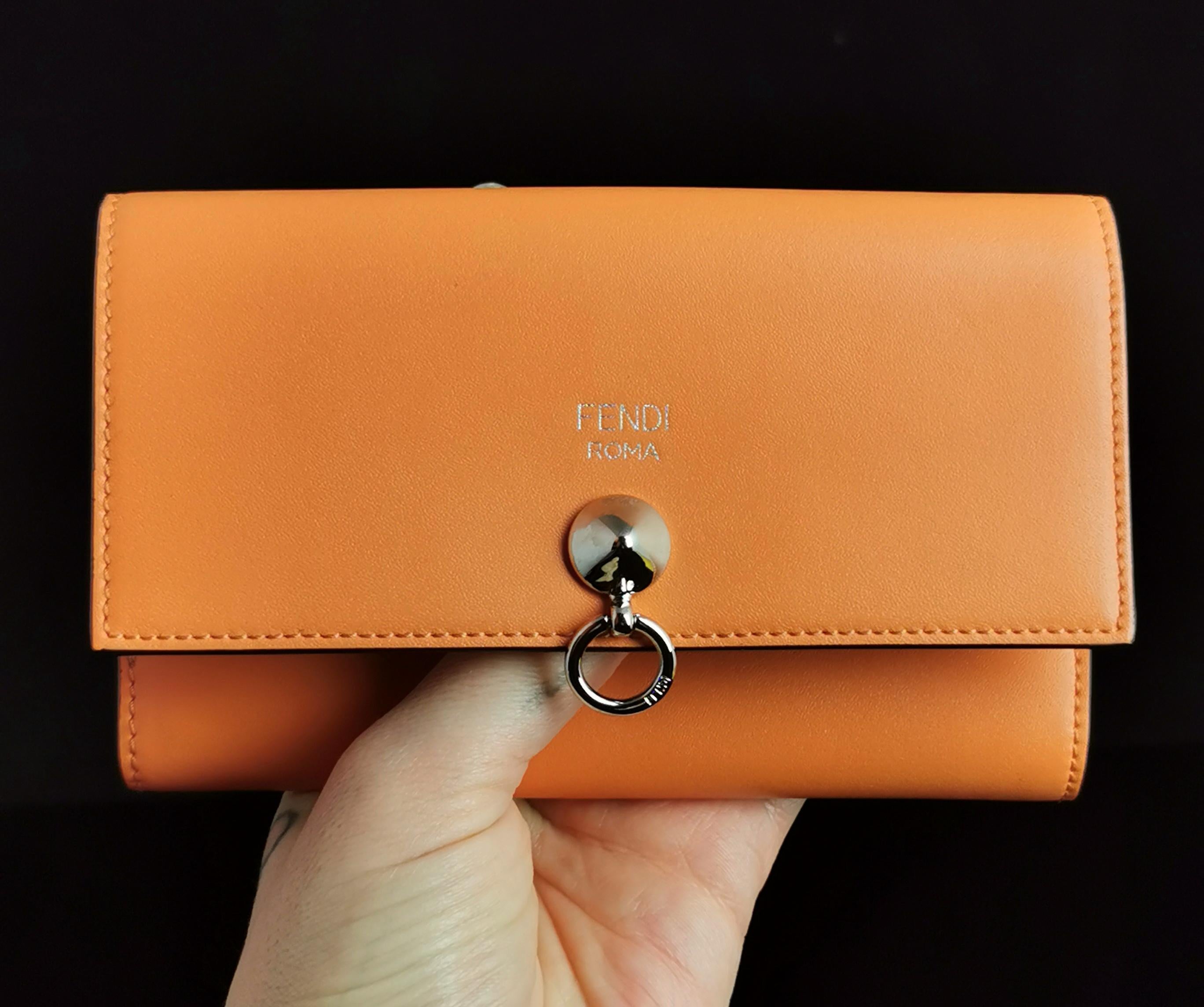 Fendi coral leather clutch purse, bi fold wallet, boxed  For Sale 1