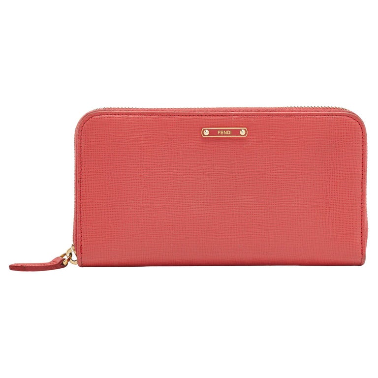 Fendi Coral Leather Crayons Zip Around Wallet For Sale at 1stDibs