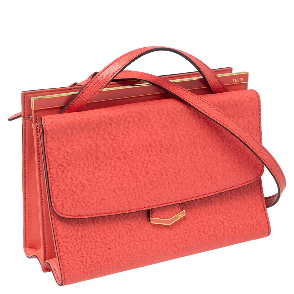 Fendi Coral Leather Small Demi Jour Shoulder Bag In Good Condition In Dubai, Al Qouz 2