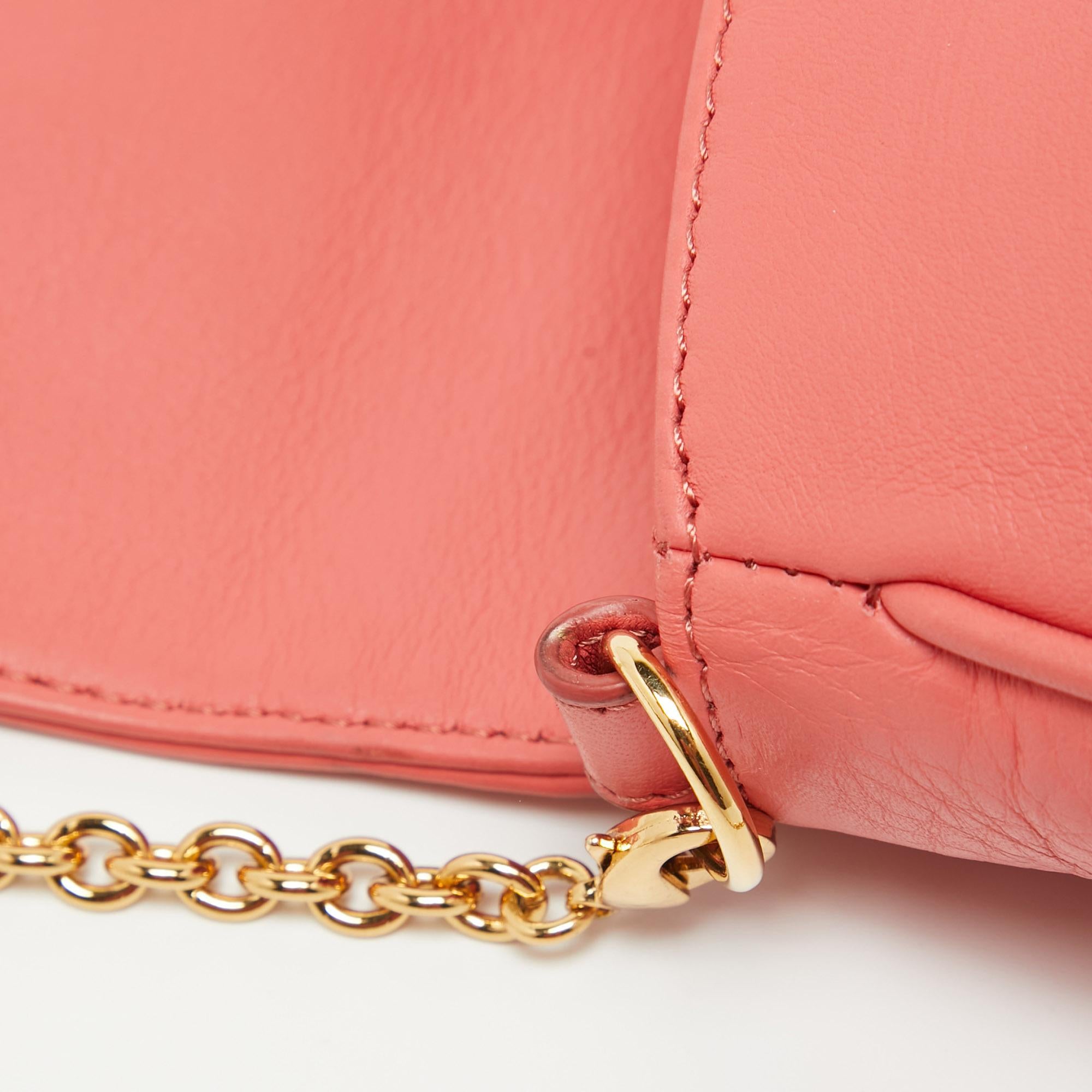 Fendi Coral Pink Leather Fendista Chain Bag 9