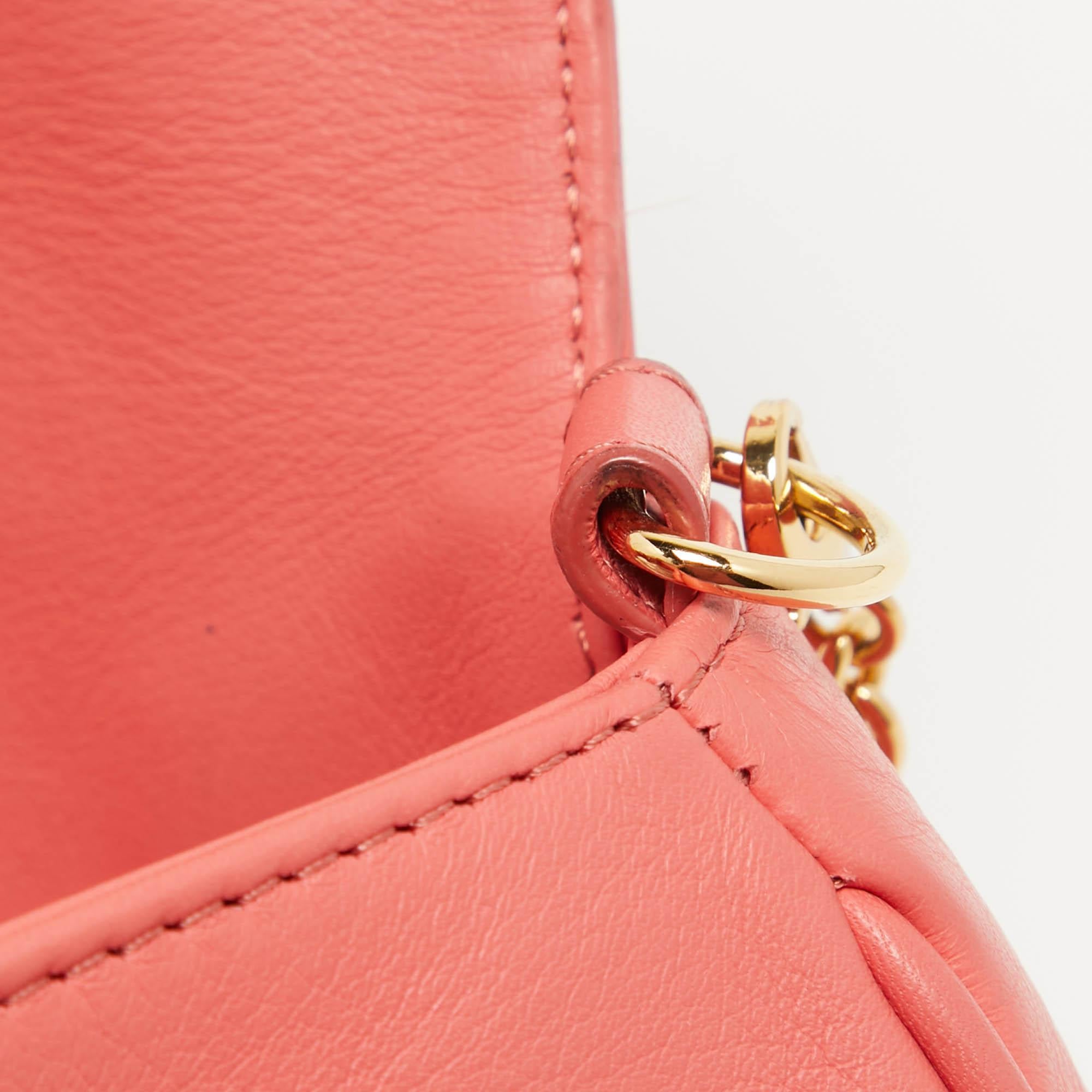 Fendi Coral Pink Leather Fendista Chain Bag 10