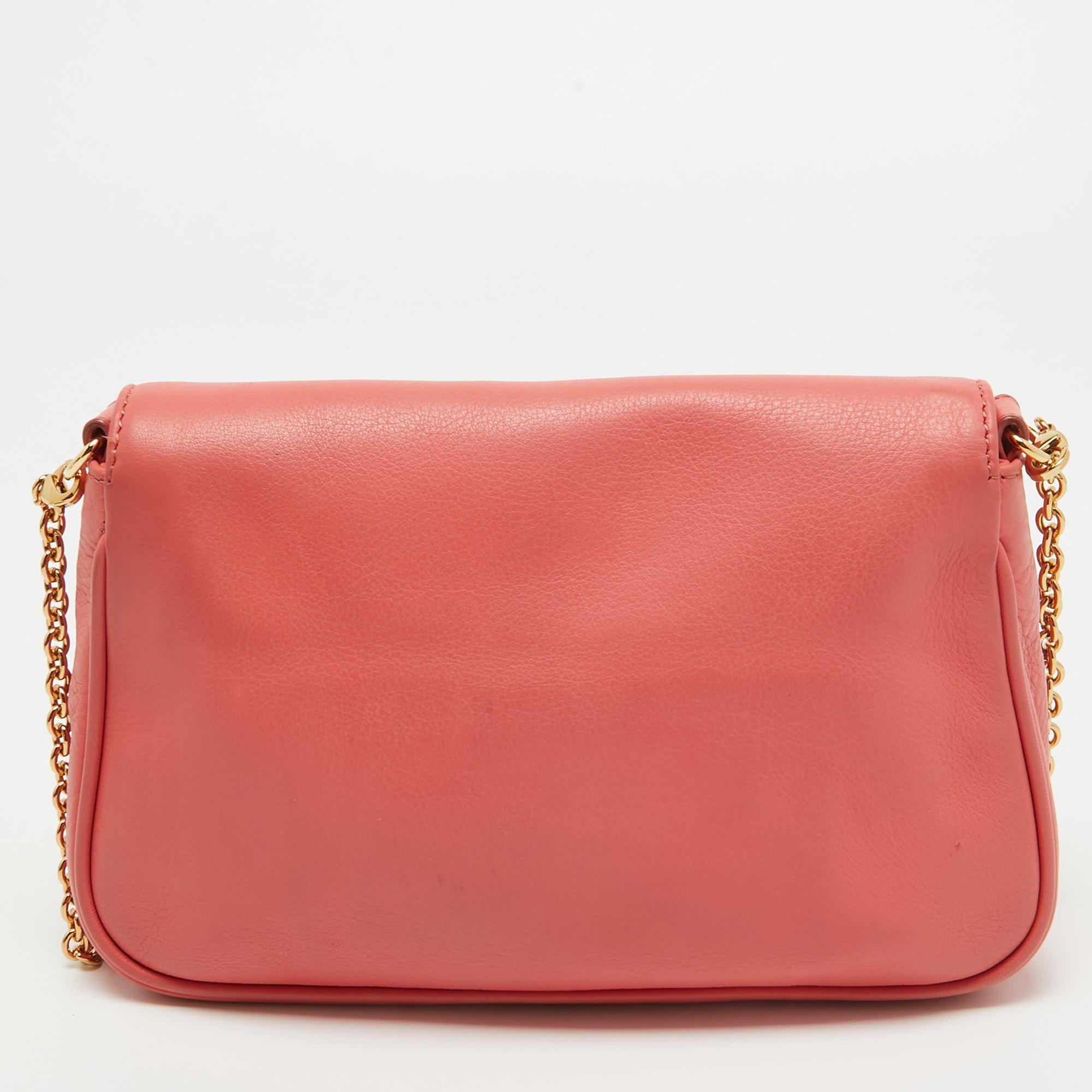Women's Fendi Coral Pink Leather Fendista Chain Bag