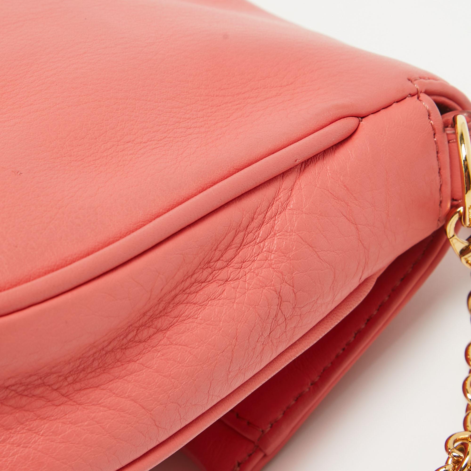 Fendi Coral Pink Leather Fendista Chain Bag 1