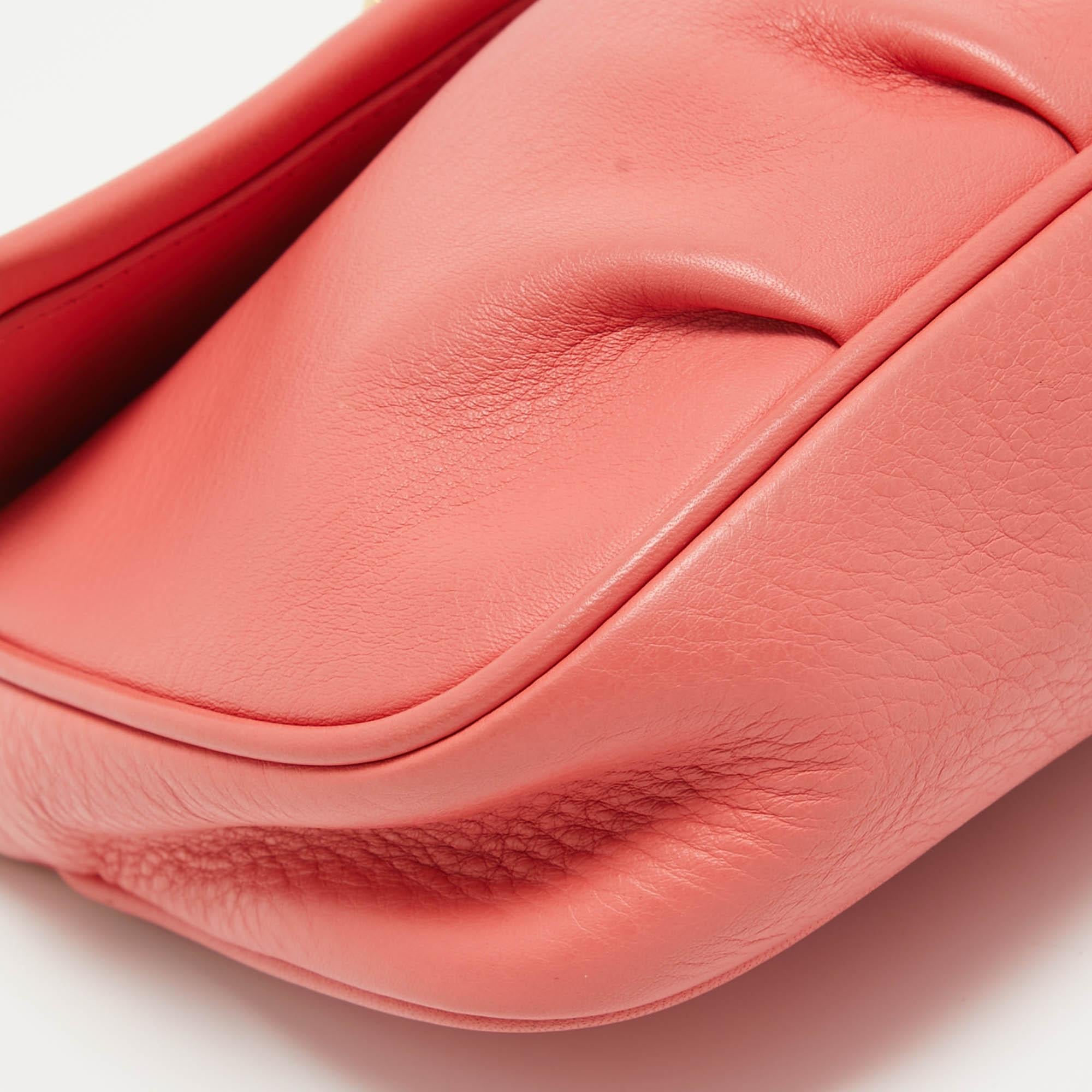 Fendi Coral Pink Leather Fendista Chain Bag 3
