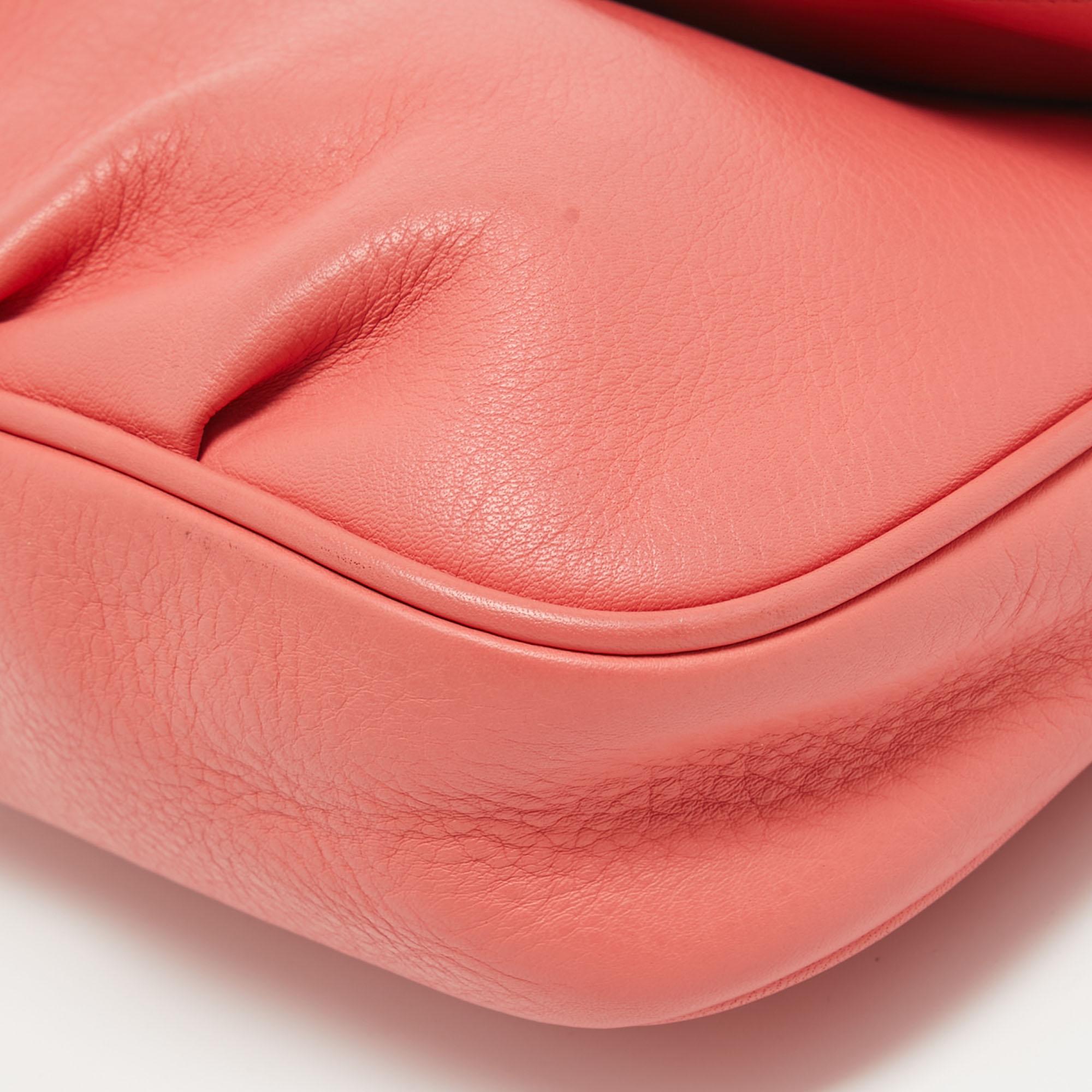 Fendi Coral Pink Leather Fendista Chain Bag 4