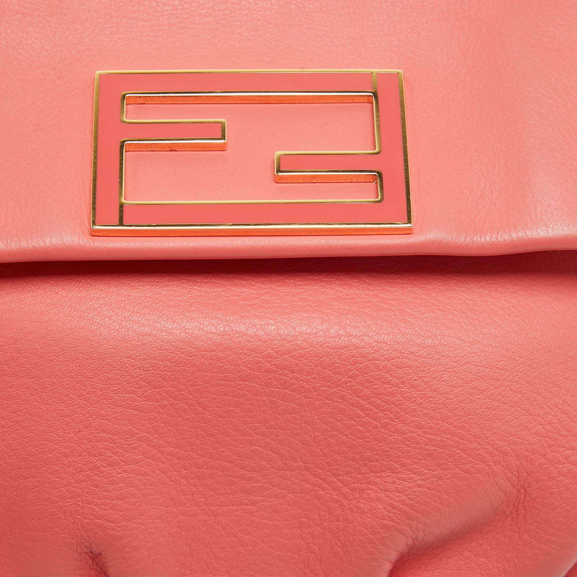 Fendi Coral Pink Leather Fendista Chain Bag 5