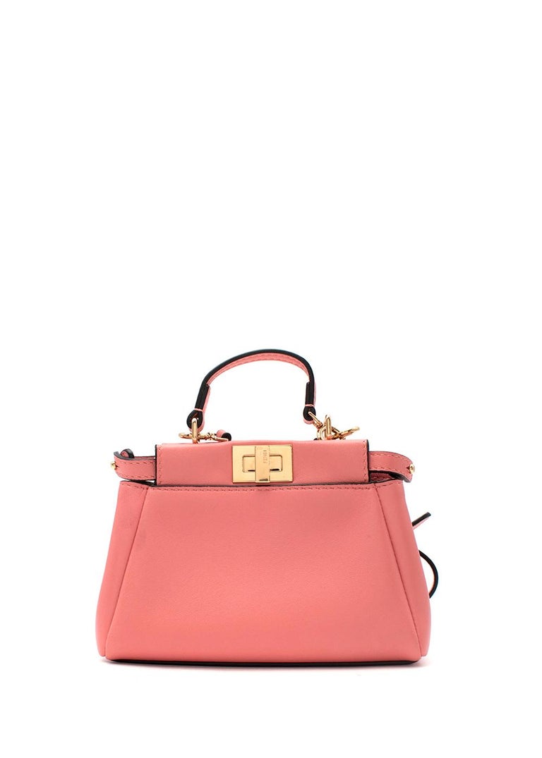 Fendi Coral-Pink Leather Mini Pocket Peekaboo Bag In Good Condition For Sale In London, GB