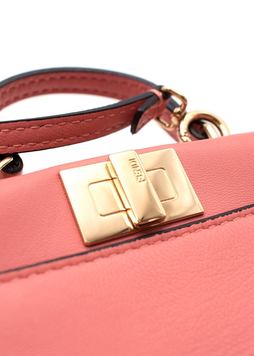 Fendi Coral-Pink Leather Mini Pocket Peekaboo Bag In Good Condition In London, GB