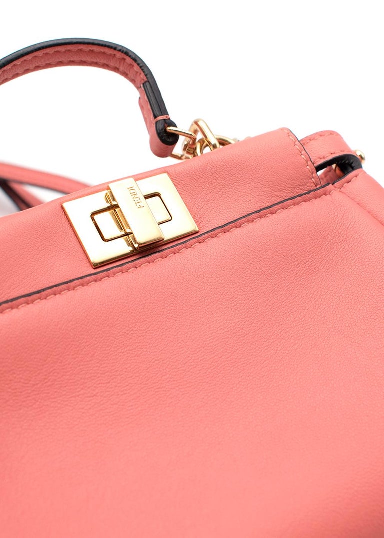Fendi Coral-Pink Leather Mini Pocket Peekaboo Bag For Sale 3