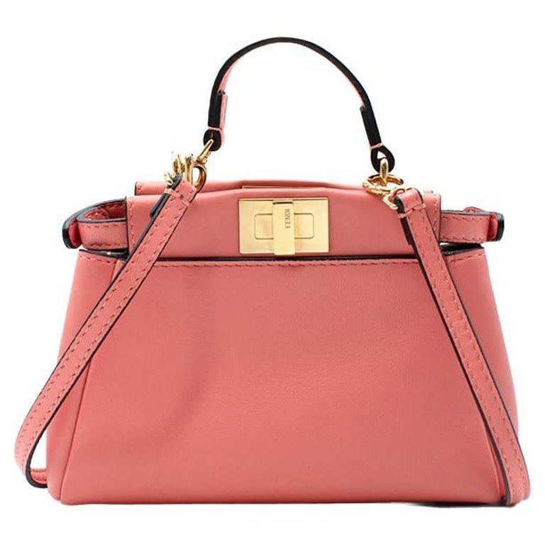 Fendi Coral-Pink Leather Mini Pocket Peekaboo Bag For Sale
