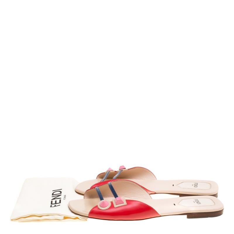 Women's Fendi Coral Red Open Toe Flat Slides Size 38.5