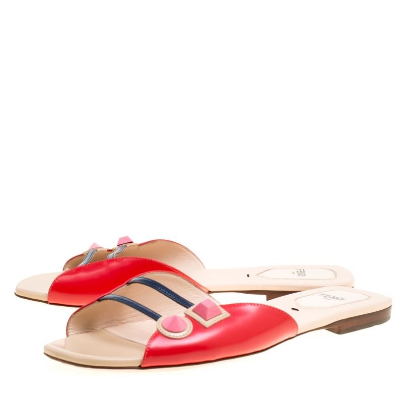 Fendi Coral Red Open Toe Flat Slides Size 38.5 1