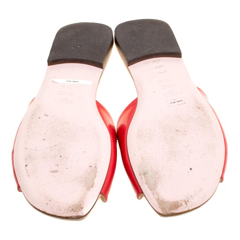 Fendi Coral Red Open Toe Flat Slides Size 38.5 3
