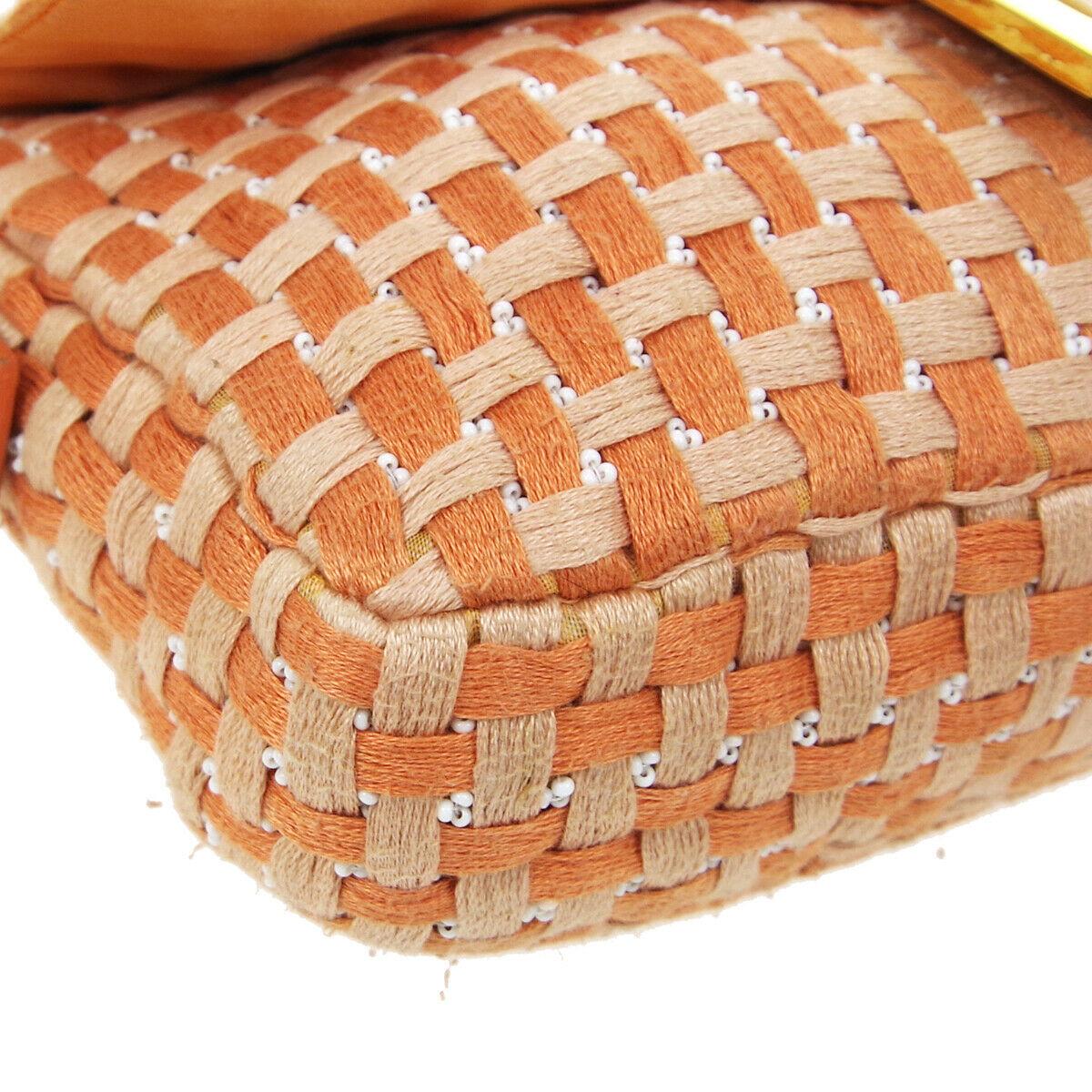 Fendi Coral Woven Lizard Exotic Bead Top Handle Shoulder Pochette Flap Bag  In Good Condition In Chicago, IL