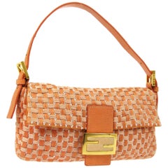 Fendi Coral Woven Lizard Exotic Bead Top Handle Shoulder Pochette Flap Bag 