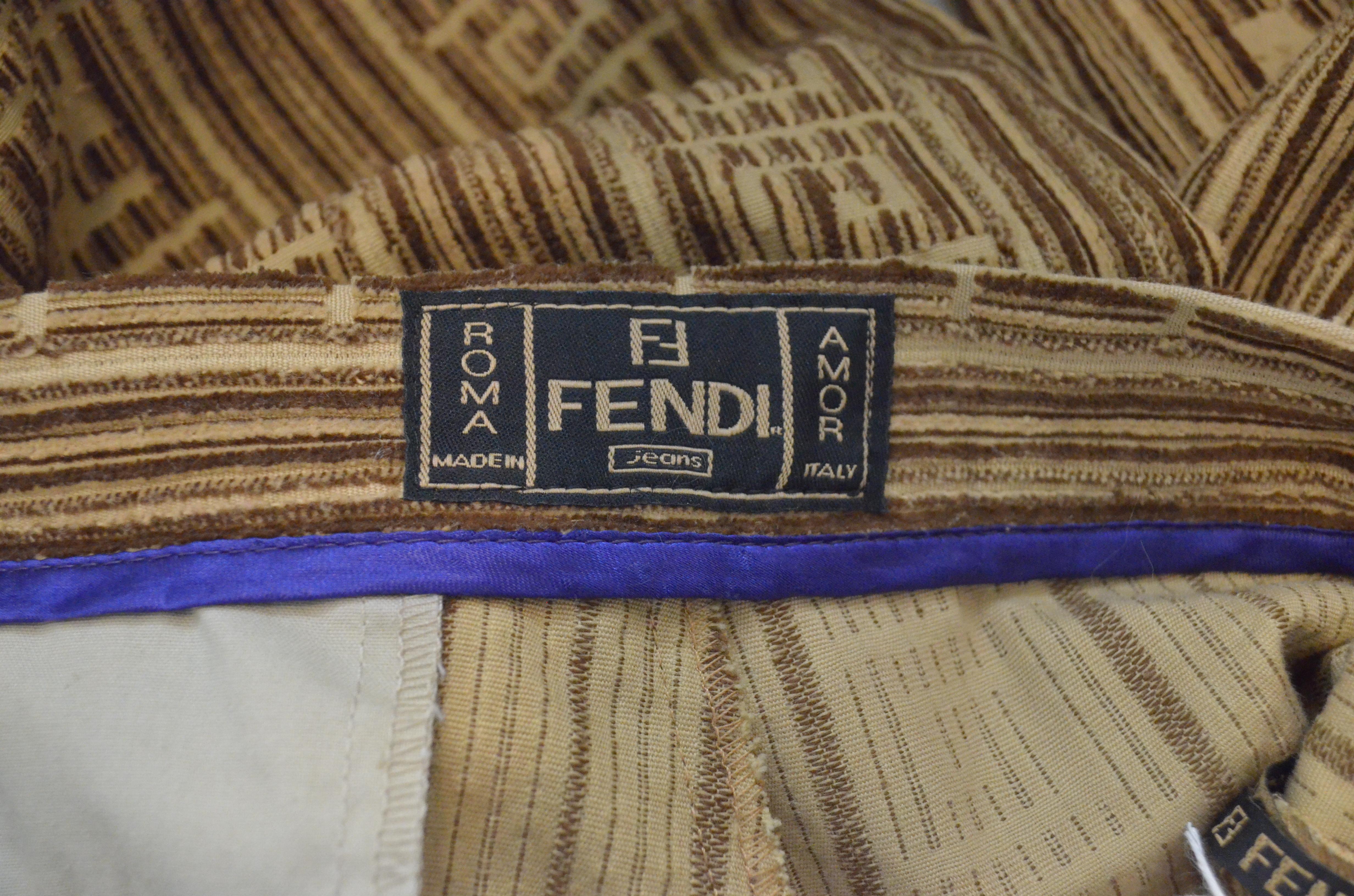 Brown Fendi Corduroy Pants with Zucca Motif