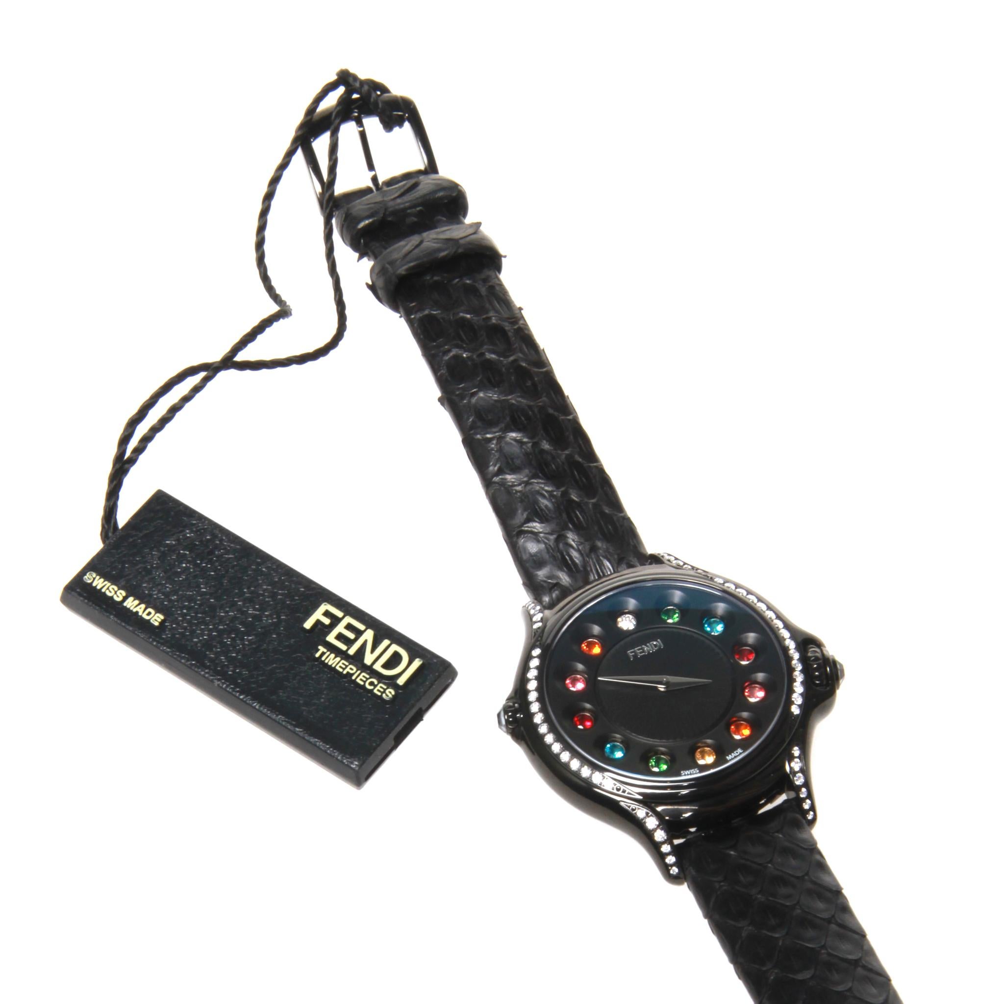 Fendi Crazy Karats Diamond and Topaz Watch - python band. In Good Condition For Sale In Melbourne, Victoria