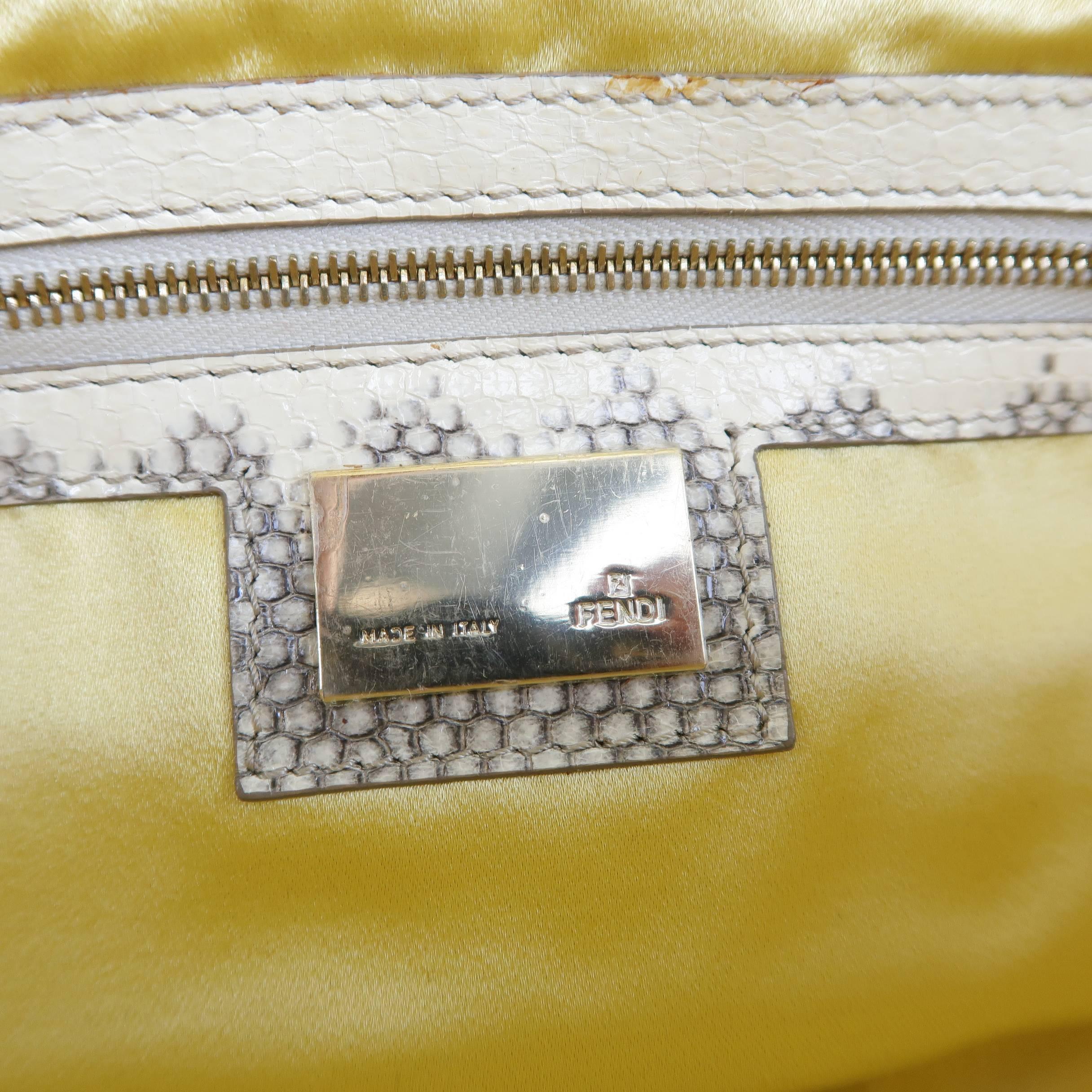 Fendi Handbag - Cream and Yellow Floral Beaded Snake Skin Baguette 5