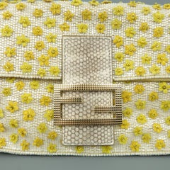 Fendi Handbag - Cream and Yellow Floral Beaded Snake Skin Baguette