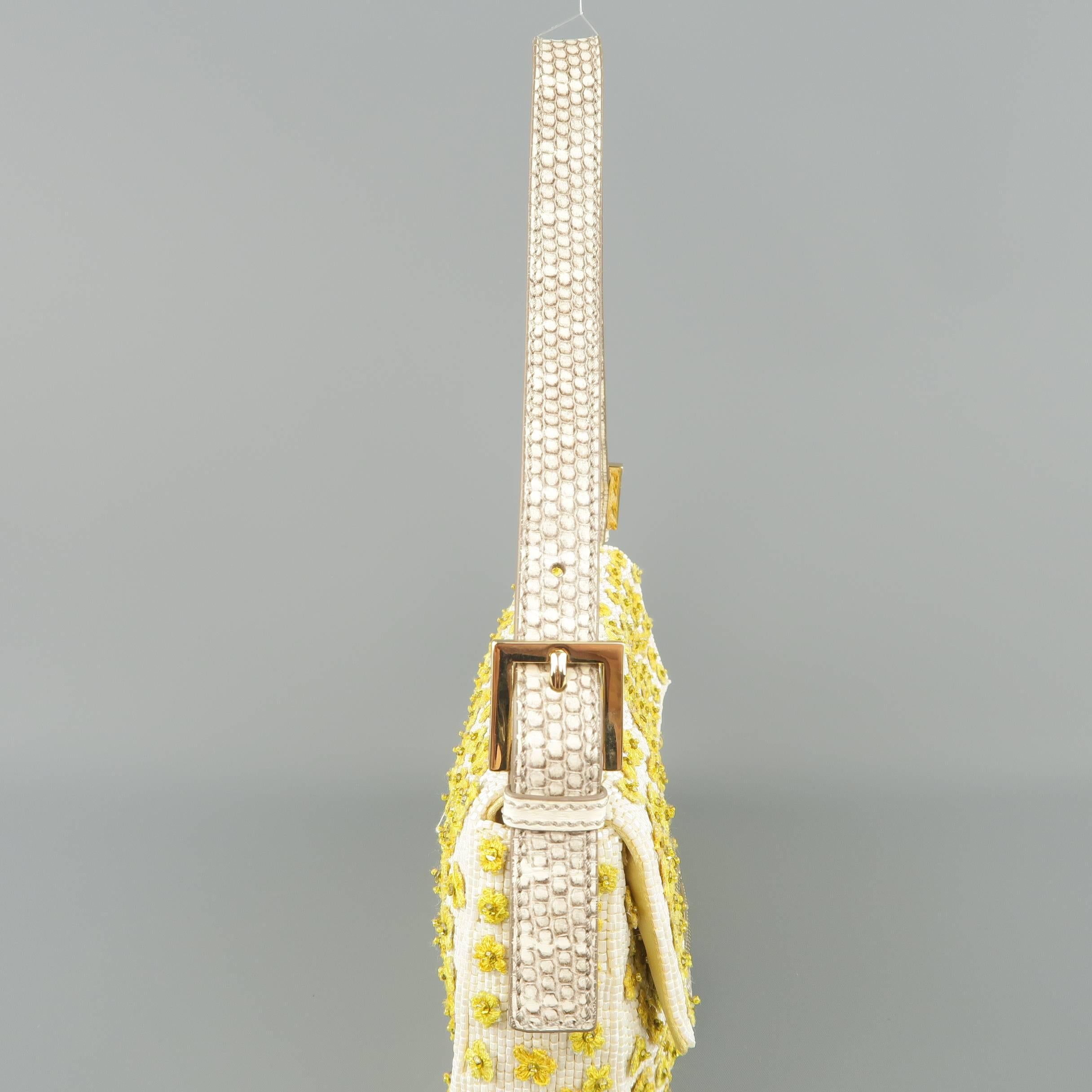 Fendi Bolso - Bolso de piel de serpiente con cuentas florales crema y amarillo 3