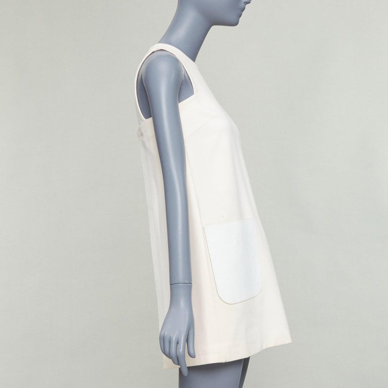 FENDI cream 100% wool leather patch pocket silk lined mini dress IT36 XXS  For Sale at 1stDibs