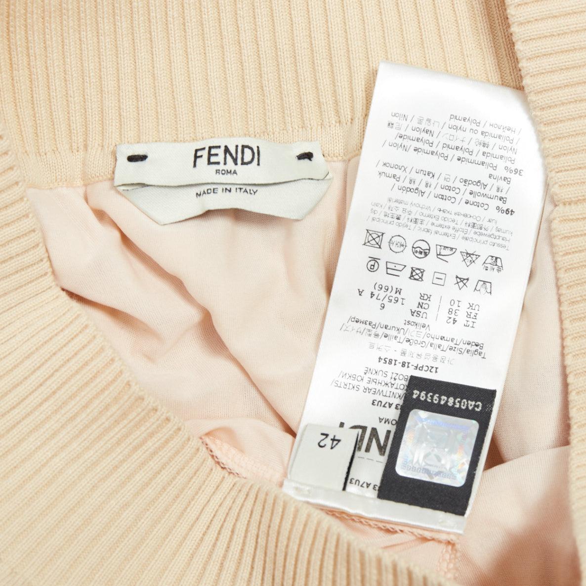 FENDI cream beige cotton blend FF Zucca monogram knit pencil skirtIT IT42 M For Sale 3