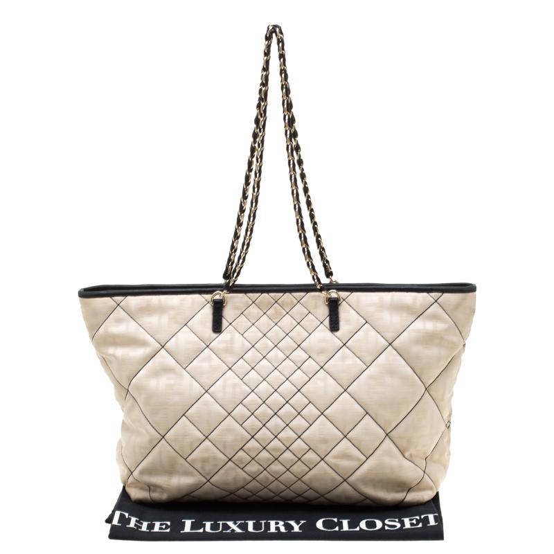 Fendi Cream/Black Quilted Zucca Nylon Roll Large Shopper Tote 7