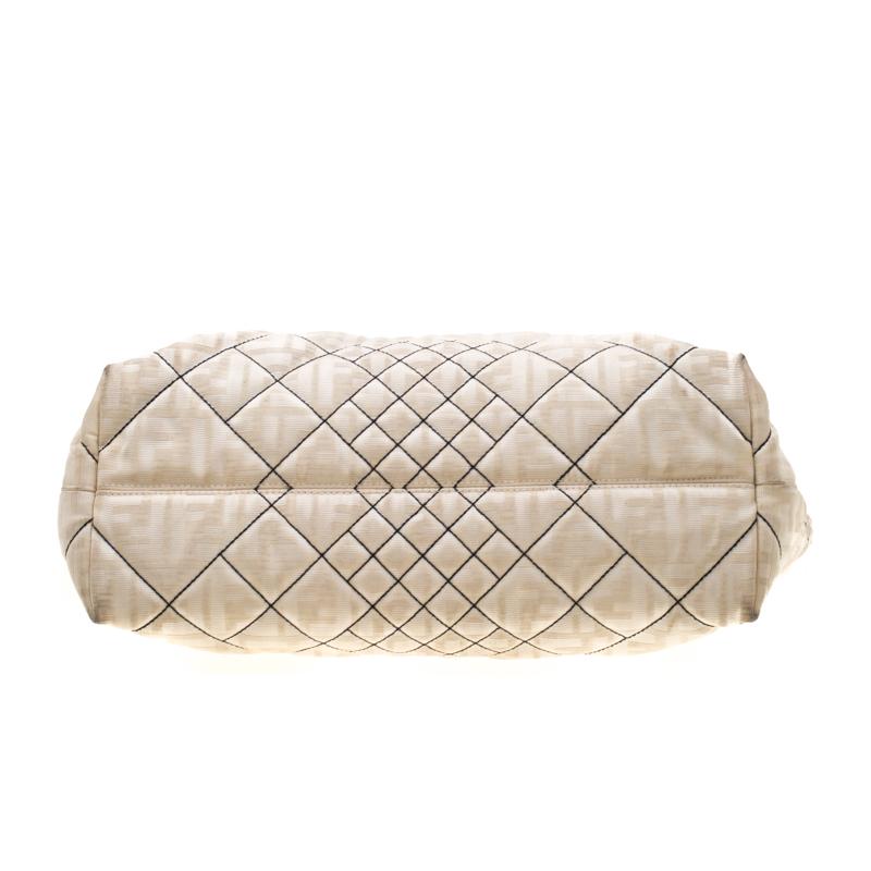 Women's Fendi Cream/Black Quilted Zucca Nylon Roll Large Shopper Tote