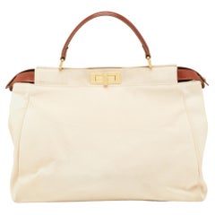 Fendi Cream/Brown Canvas and Leather Large Peekaboo Top Handle Bag