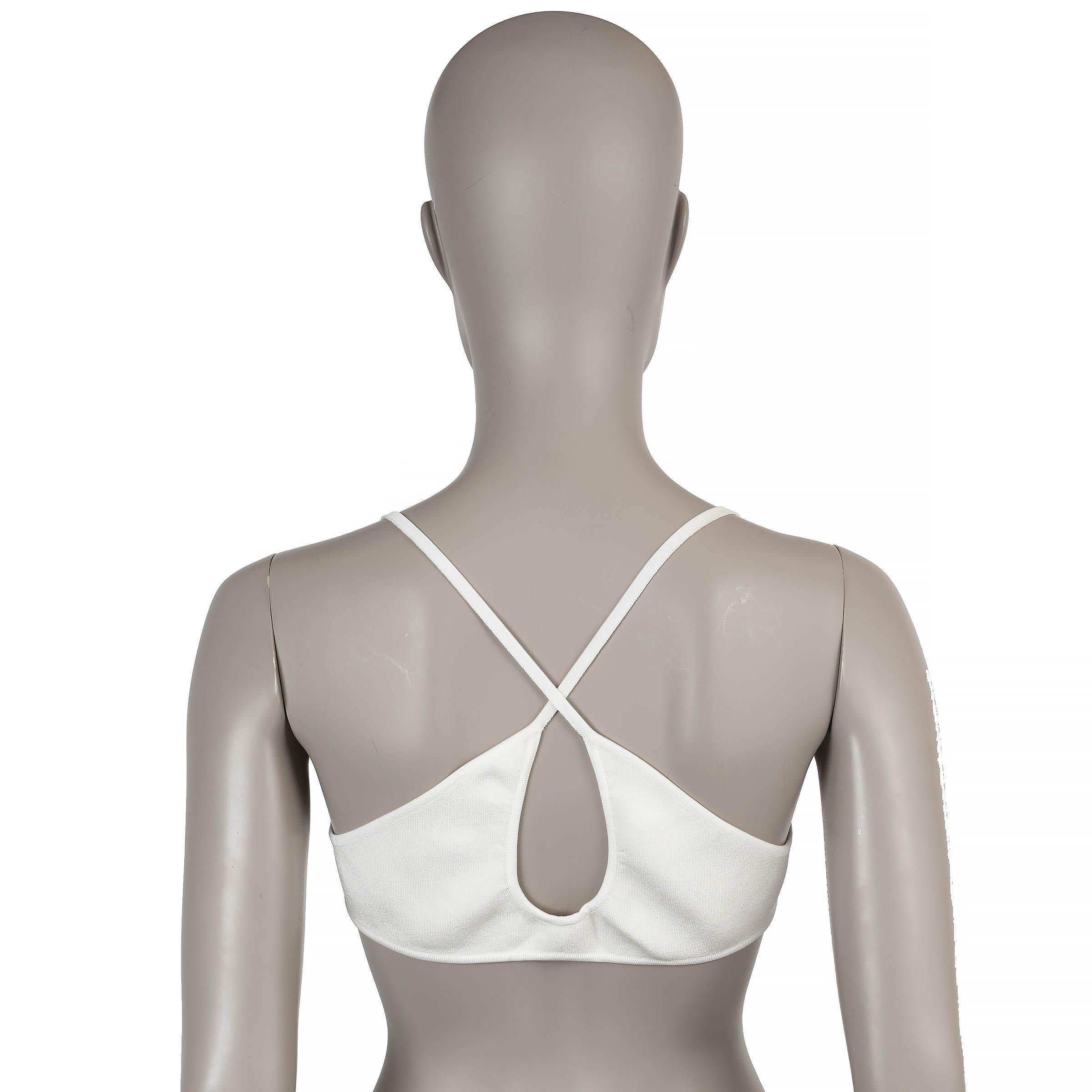 FENDI Cremefarbenes BRUSH LOGO CRISSCROSS BRALETTE TOP Shirt M (Grau) im Angebot