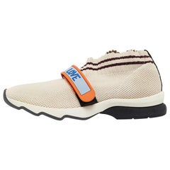 Fendi Cream/Burgundy Knit Fabric Rockoko Sneakers Size 37
