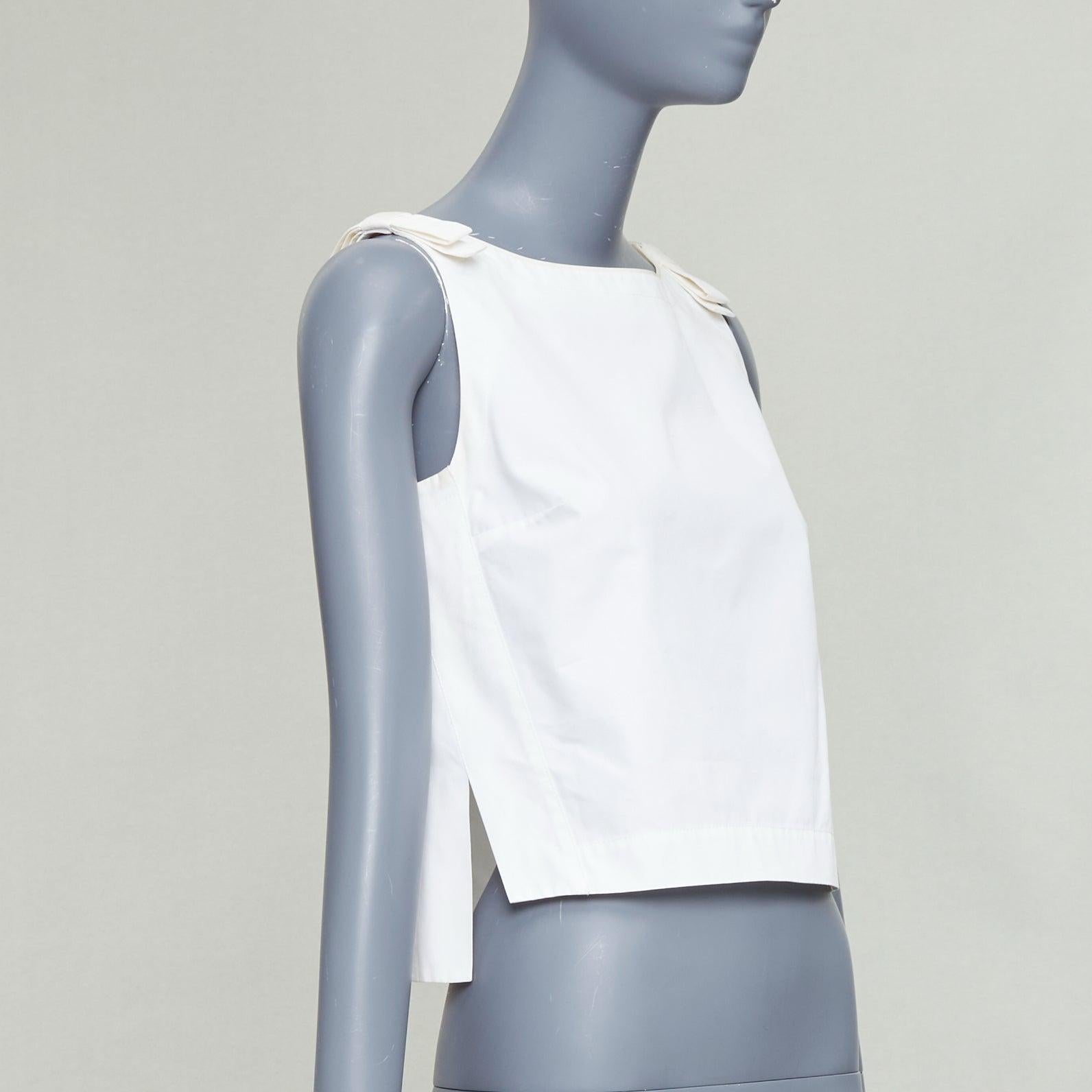 Gris FENDI - Top évasé à encolure carrée en coton crème avec nœud aux épaules IT36 XXS en vente