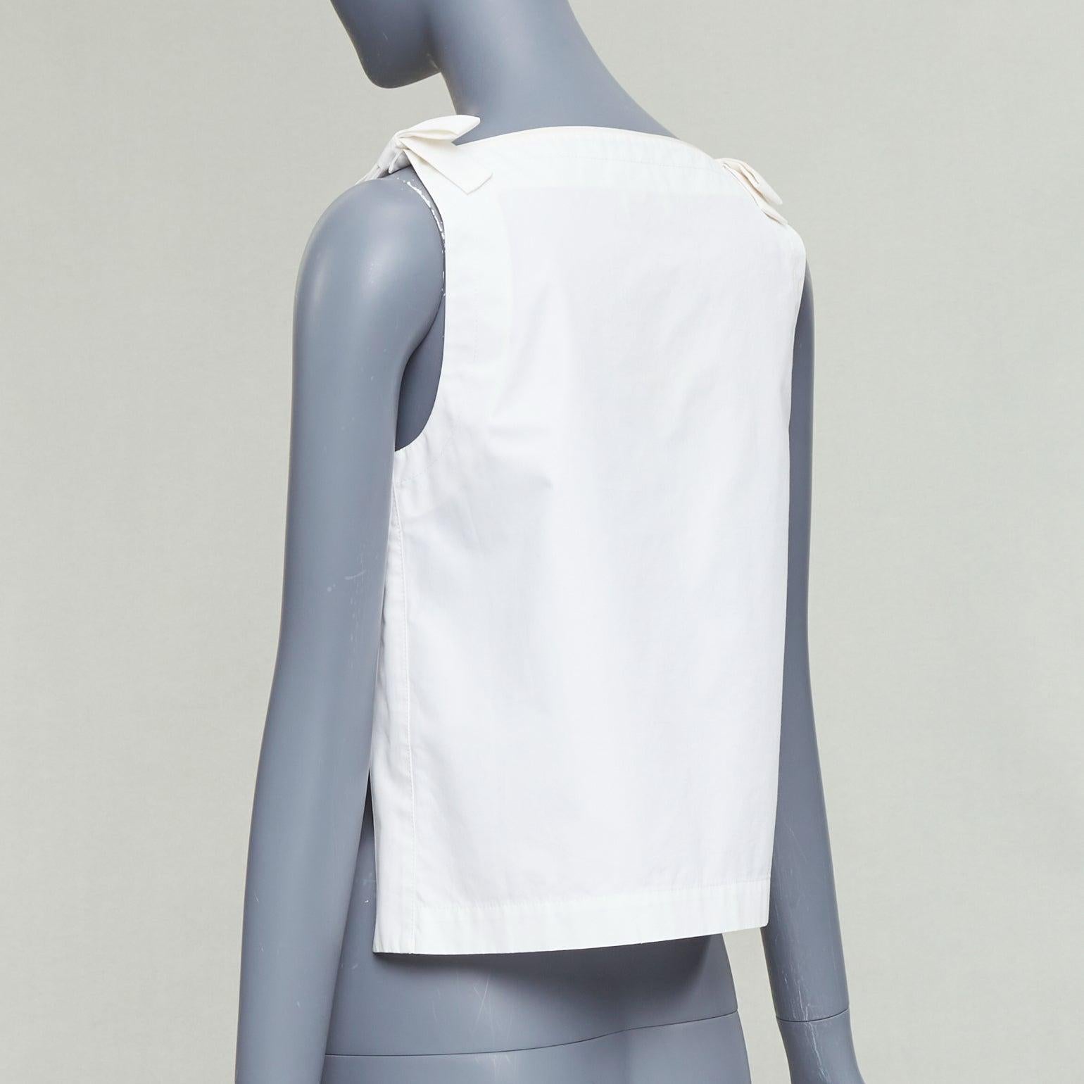 FENDI - Top évasé à encolure carrée en coton crème avec nœud aux épaules IT36 XXS en vente 1