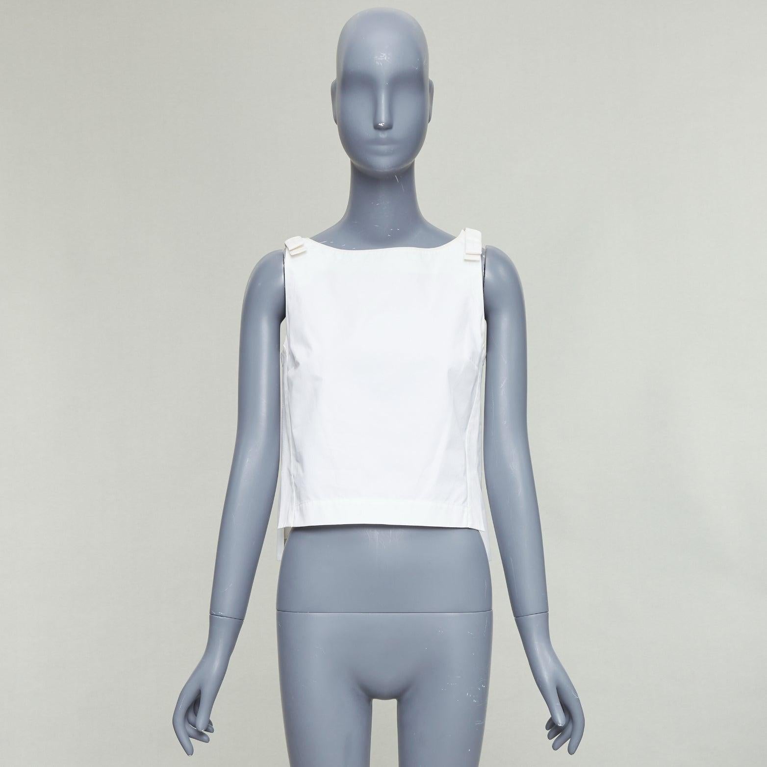 FENDI - Top évasé à encolure carrée en coton crème avec nœud aux épaules IT36 XXS en vente 4