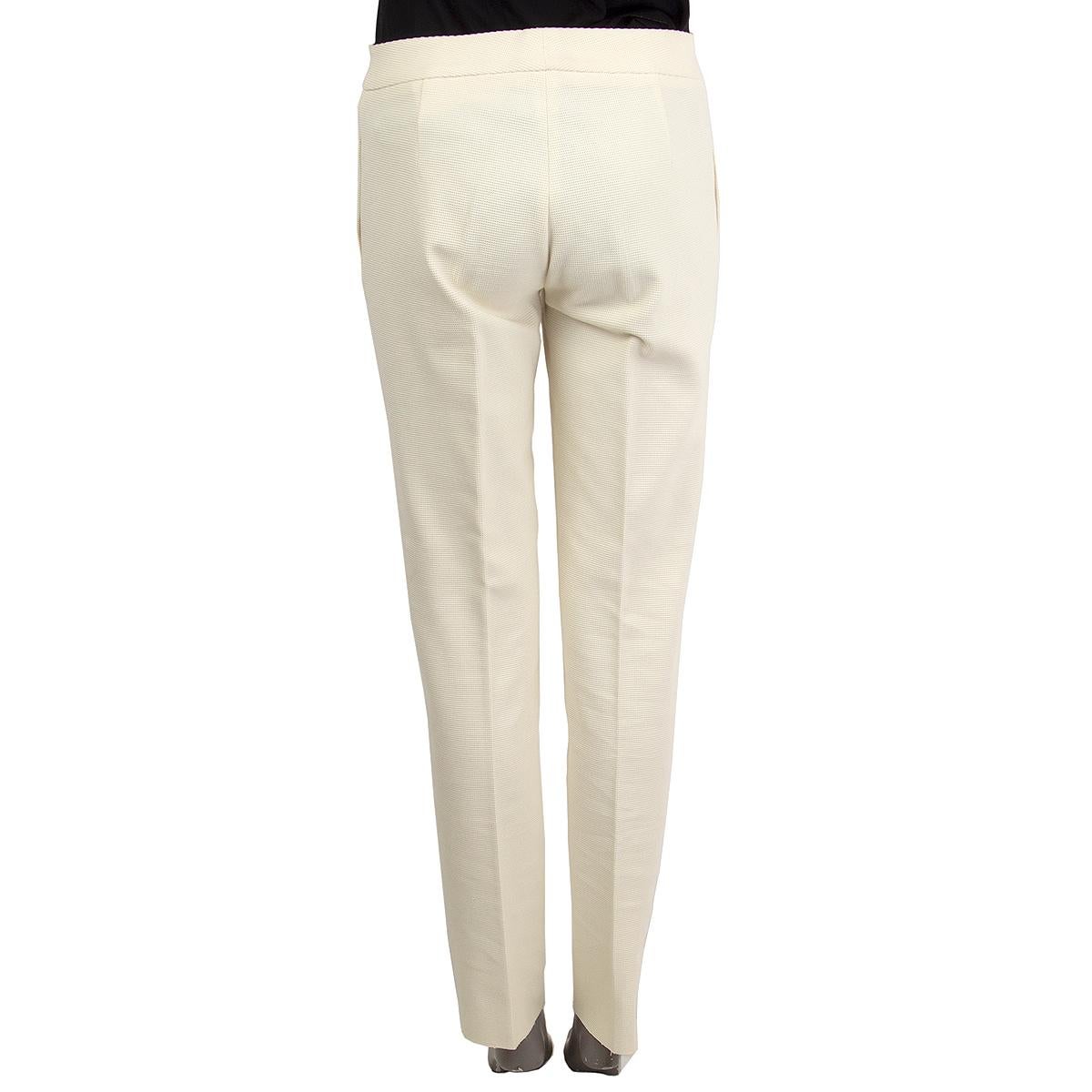Beige FENDI cream cotton TEXTURED STRAIGHT LEG Pants 42 M For Sale