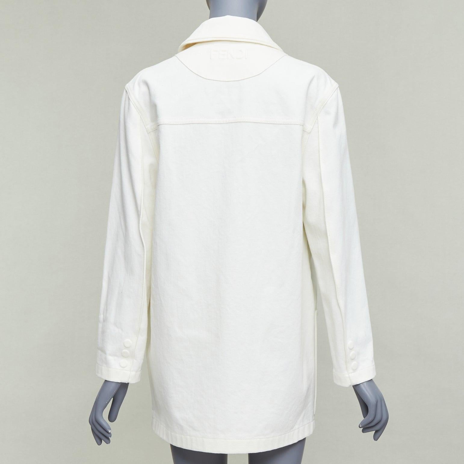 FENDI cream debossed trompe loeil pockets denim trucker jacket IT38 XS For Sale 1