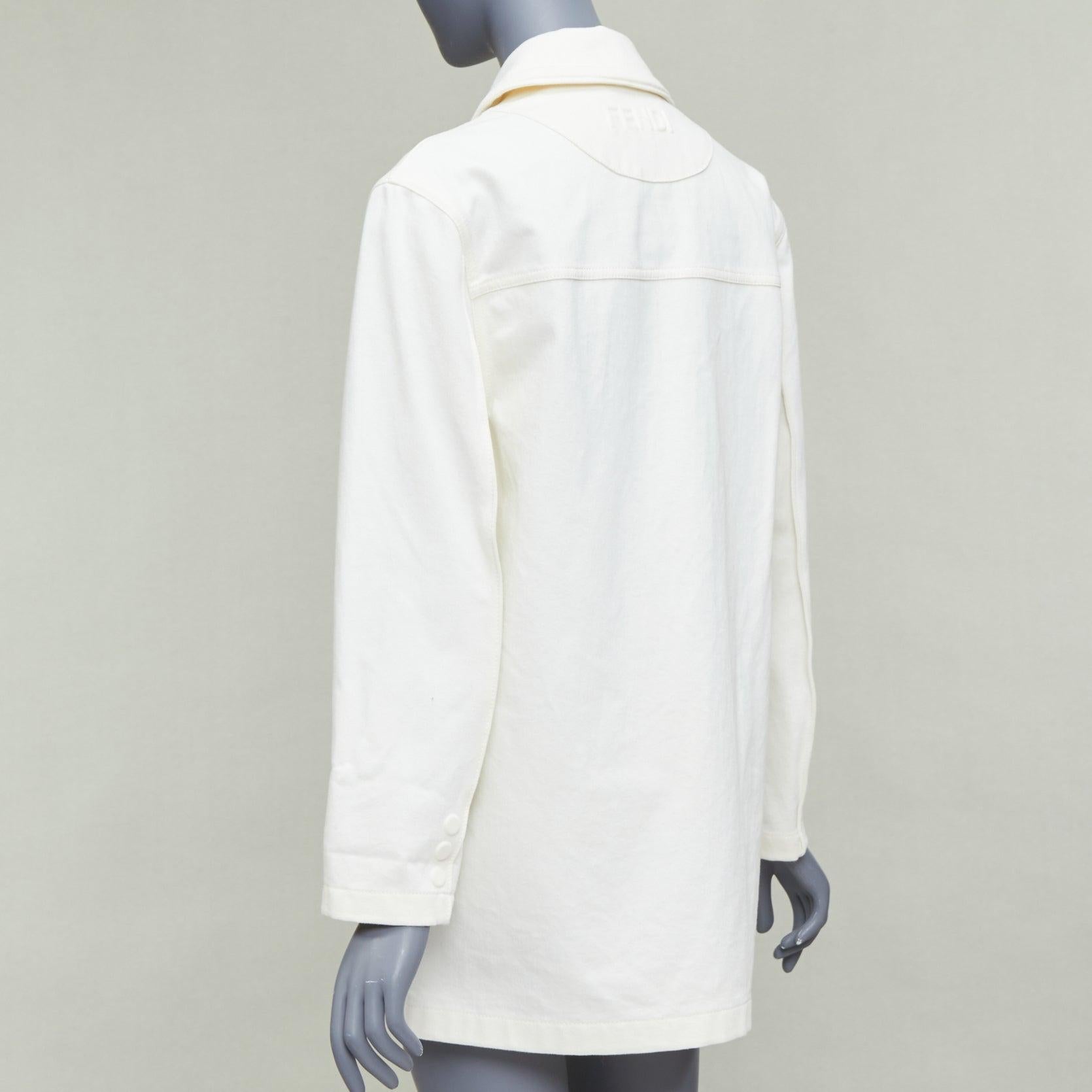 FENDI cream debossed trompe loeil pockets denim trucker jacket IT38 XS For Sale 2