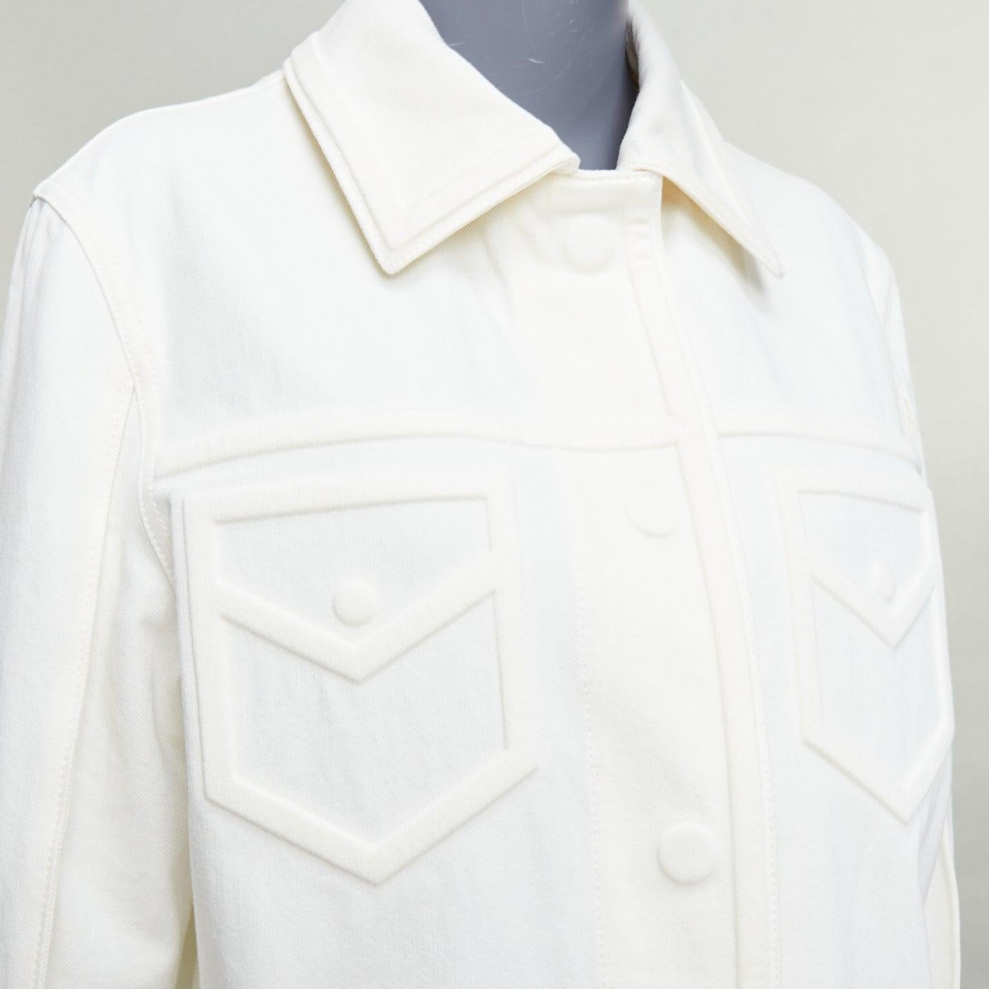 FENDI cream debossed trompe loeil pockets denim trucker jacket IT38 XS For Sale 3