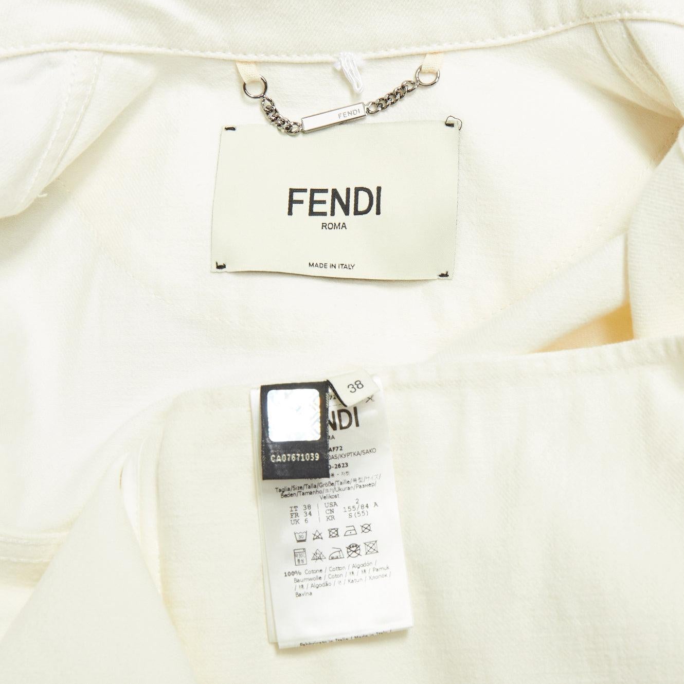 FENDI cream debossed trompe loeil pockets denim trucker jacket IT38 XS For Sale 4