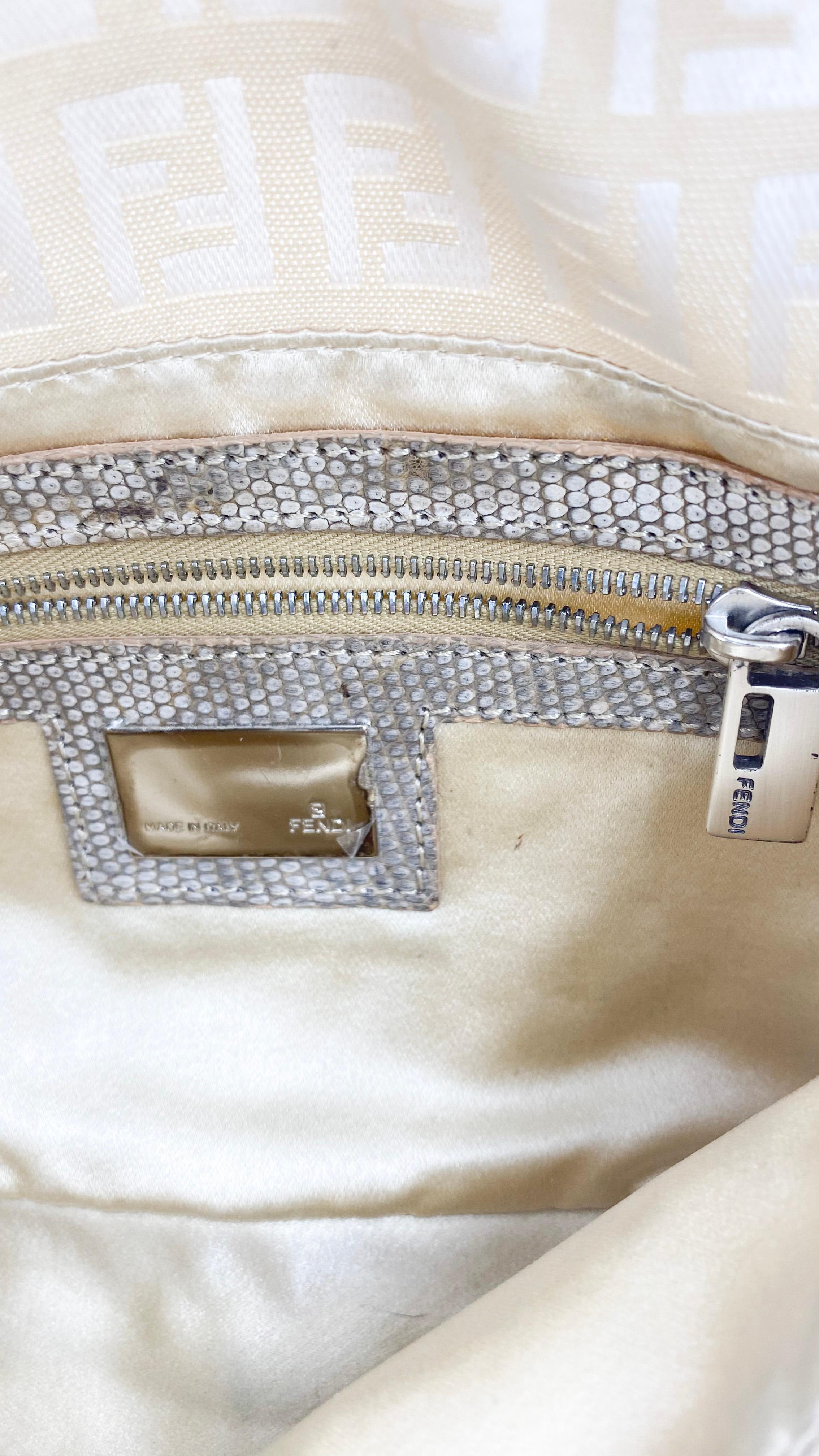 Women's or Men's Fendi Cream Embroidered Canvas & Snakeskin 'FF' Logo Beaded Baguette Bag