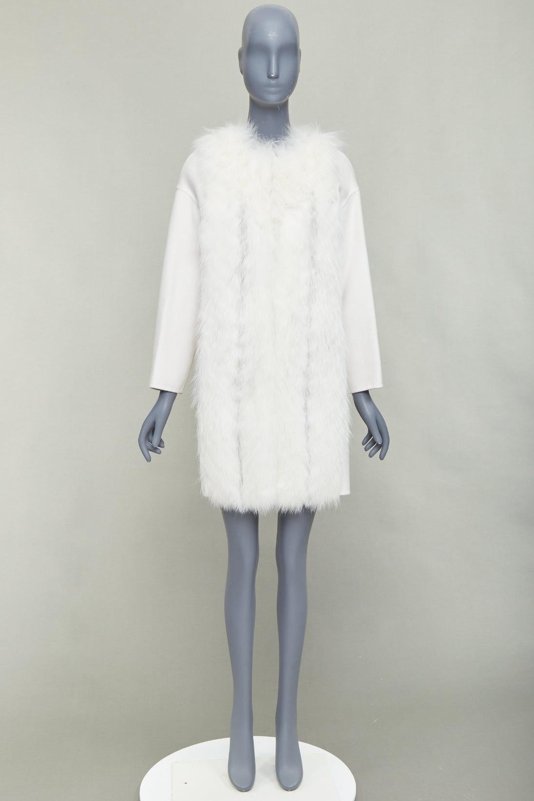 FENDI Creme Fuchspelz Doubleface Kaschmir langer Mantel IT36 XXS im Angebot 5