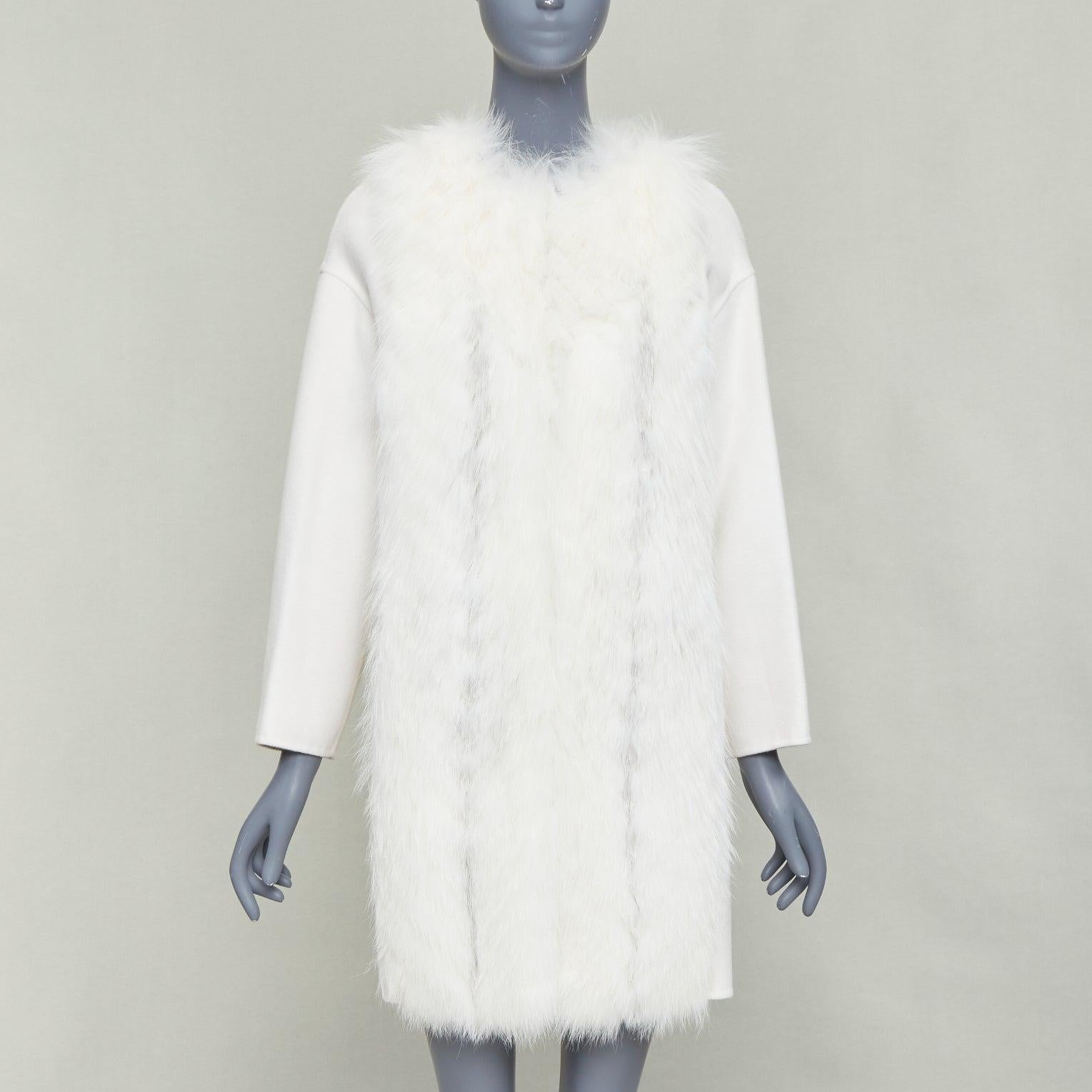 FENDI Creme Fuchspelz Doubleface Kaschmir langer Mantel IT36 XXS (Grau) im Angebot