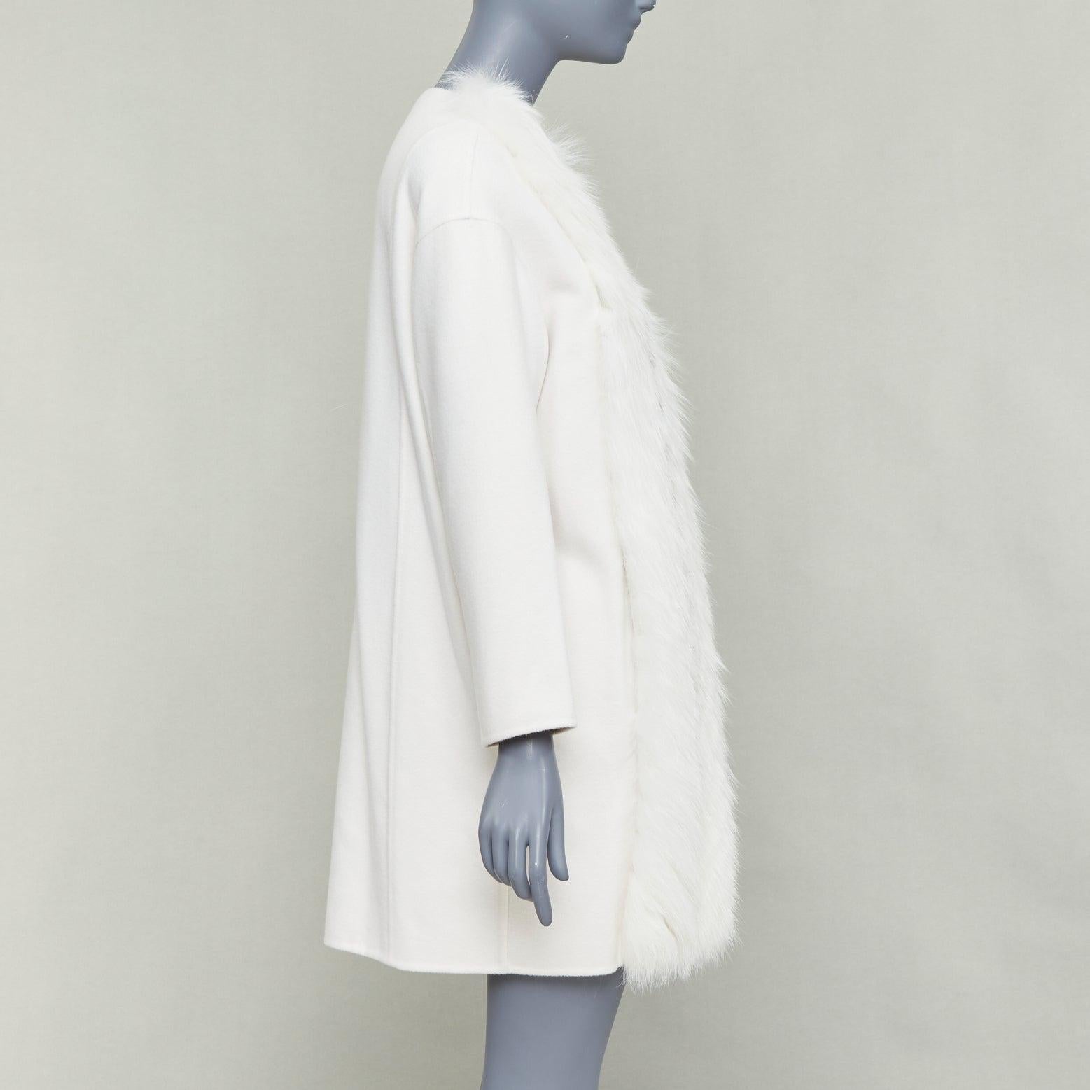 FENDI Creme Fuchspelz Doubleface Kaschmir langer Mantel IT36 XXS Damen im Angebot