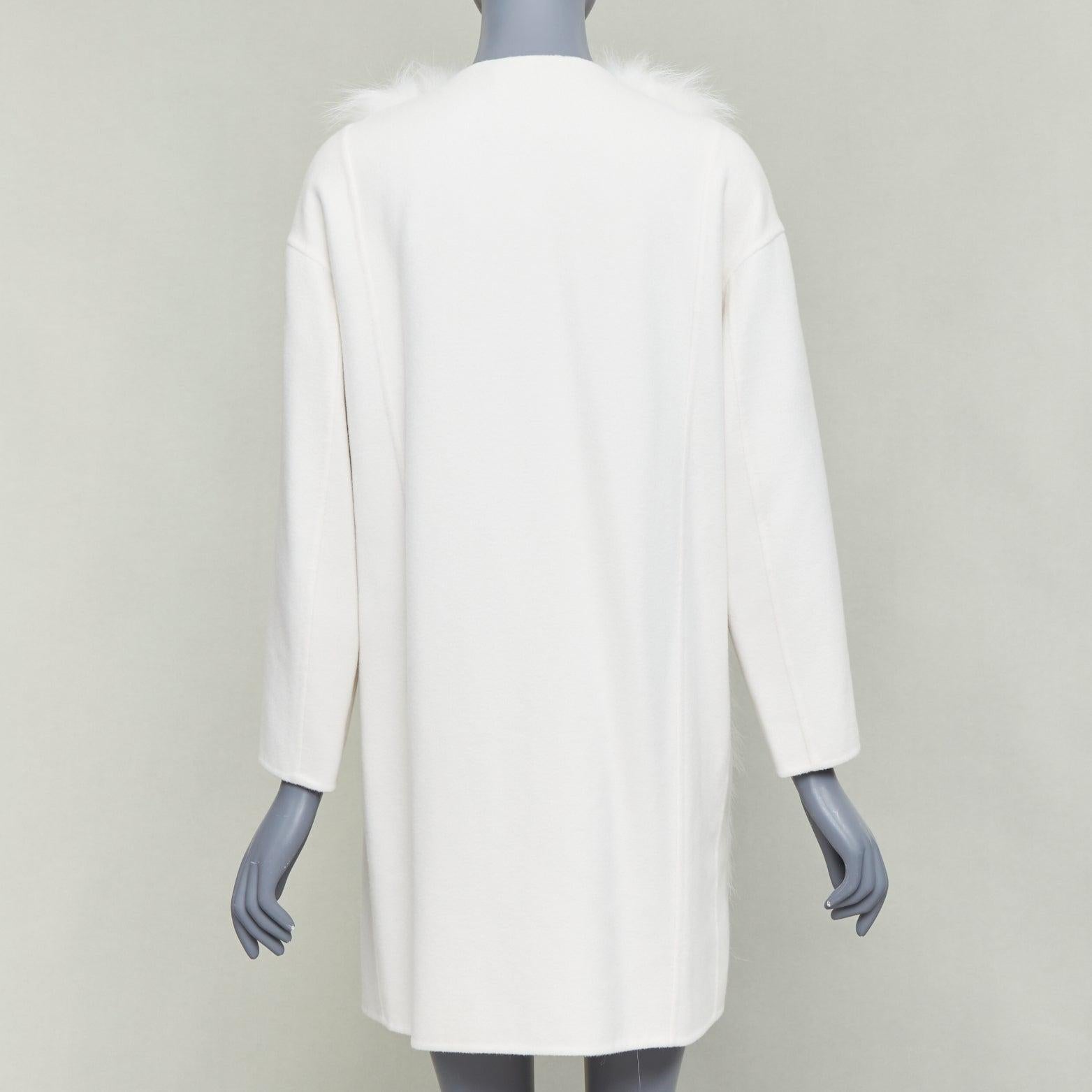FENDI Creme Fuchspelz Doubleface Kaschmir langer Mantel IT36 XXS im Angebot 1