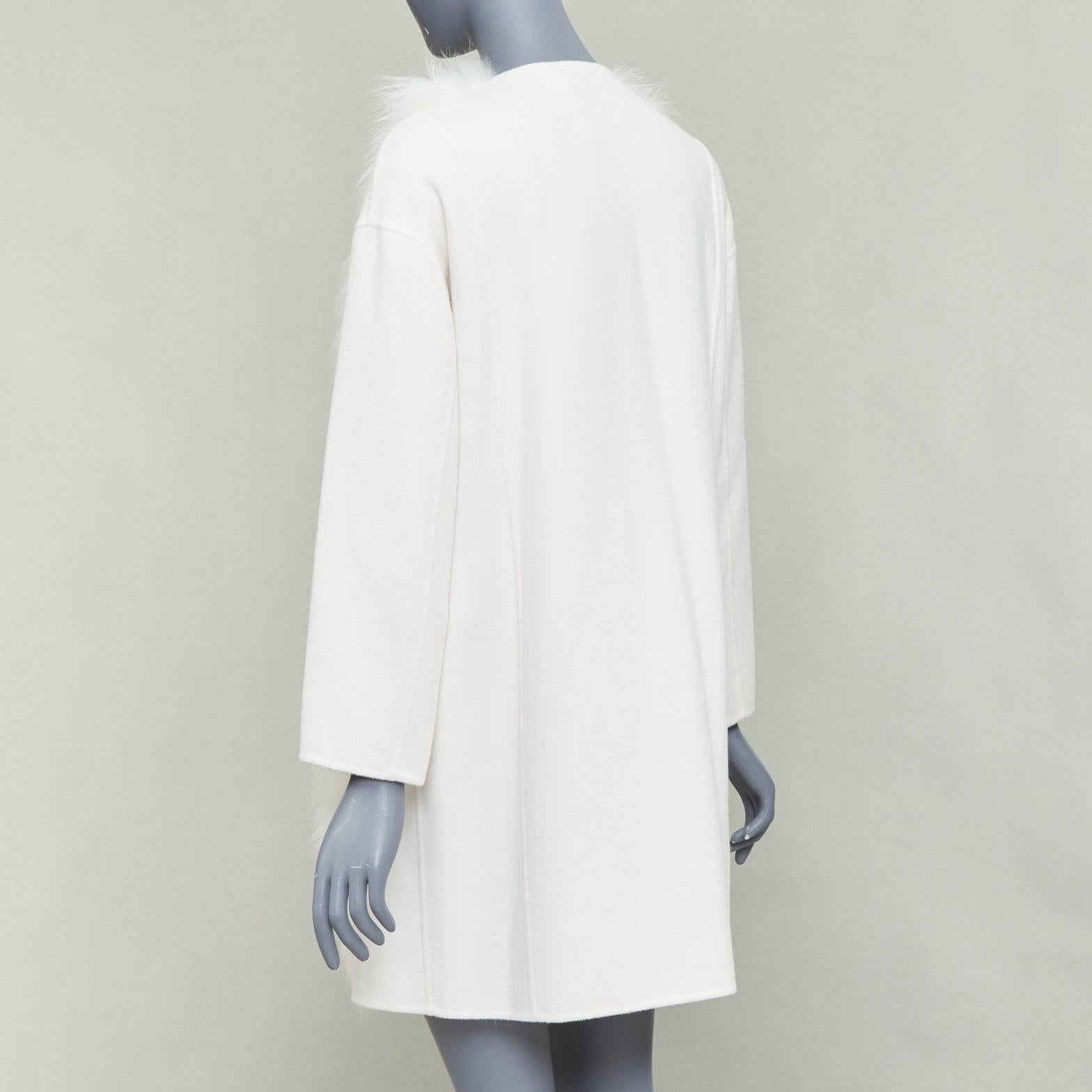 FENDI Creme Fuchspelz Doubleface Kaschmir langer Mantel IT36 XXS im Angebot 2